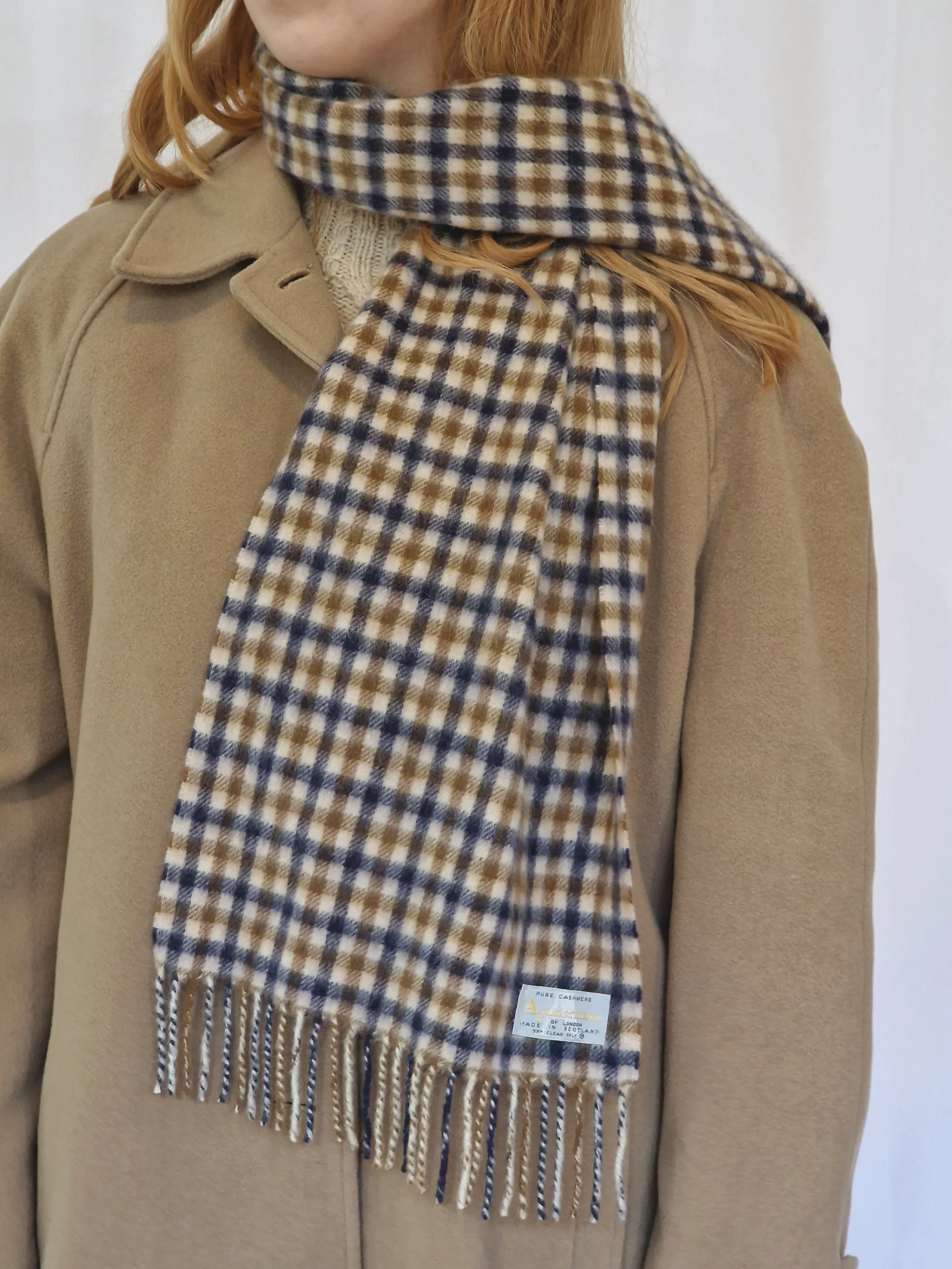 Vintage Aquascutum Check 100% Cashmere Scarf - Image 6