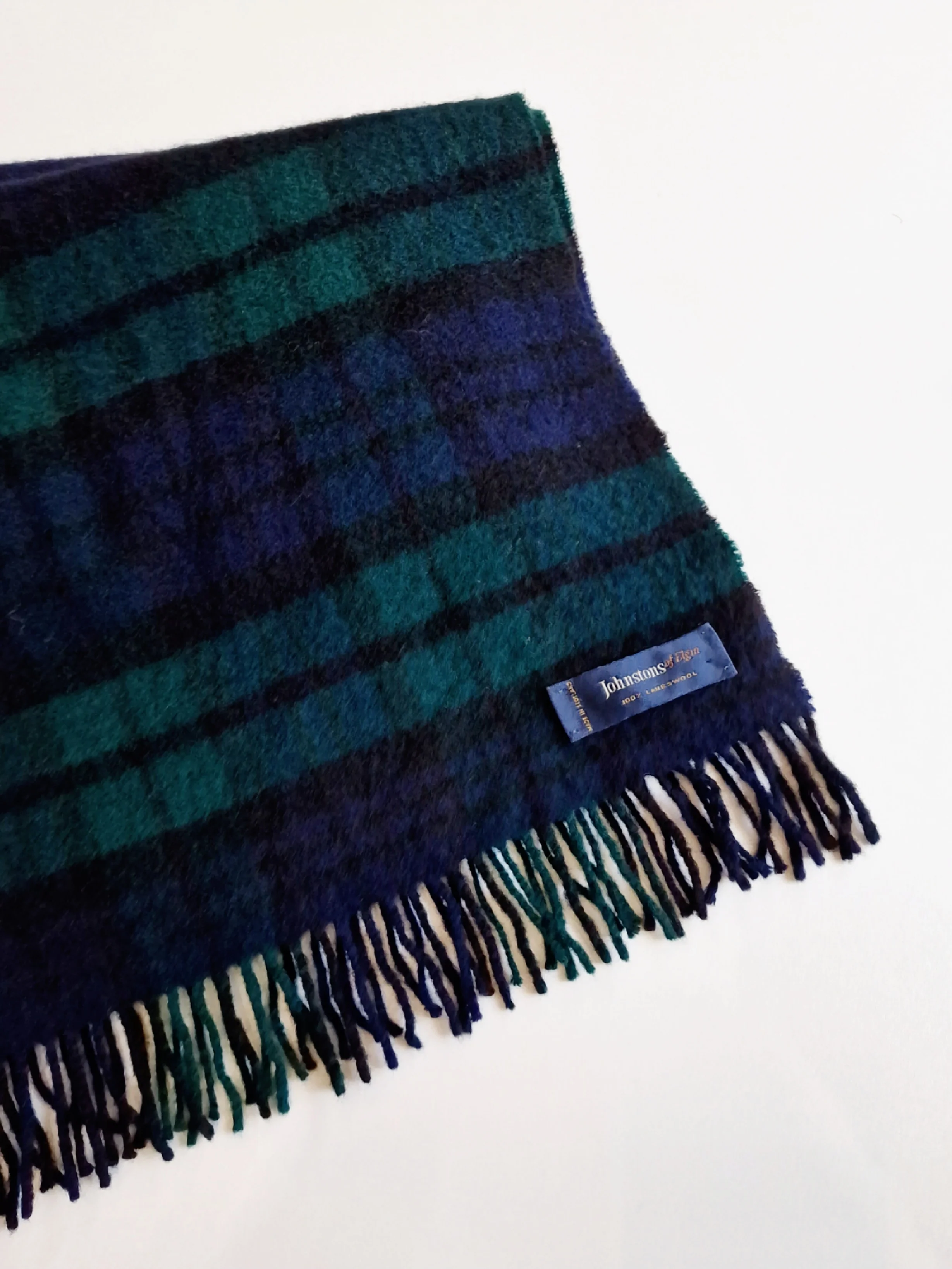 Vintage Johnstons of Elgin 100% Lambswool Wide Scarf in Black Watch