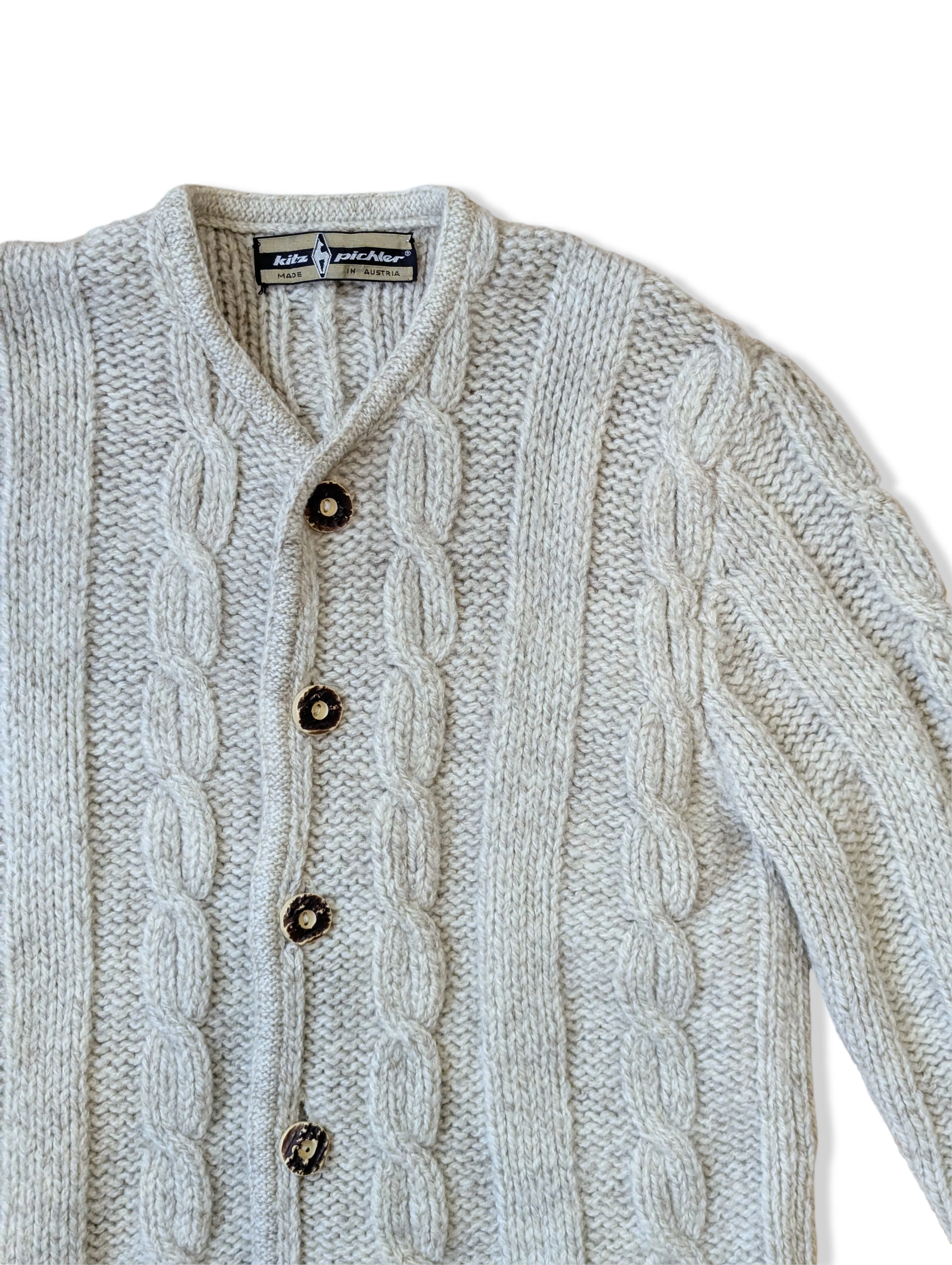Vintage Austrian Pure Wool Cable Knit Cardigan - S - Image 2