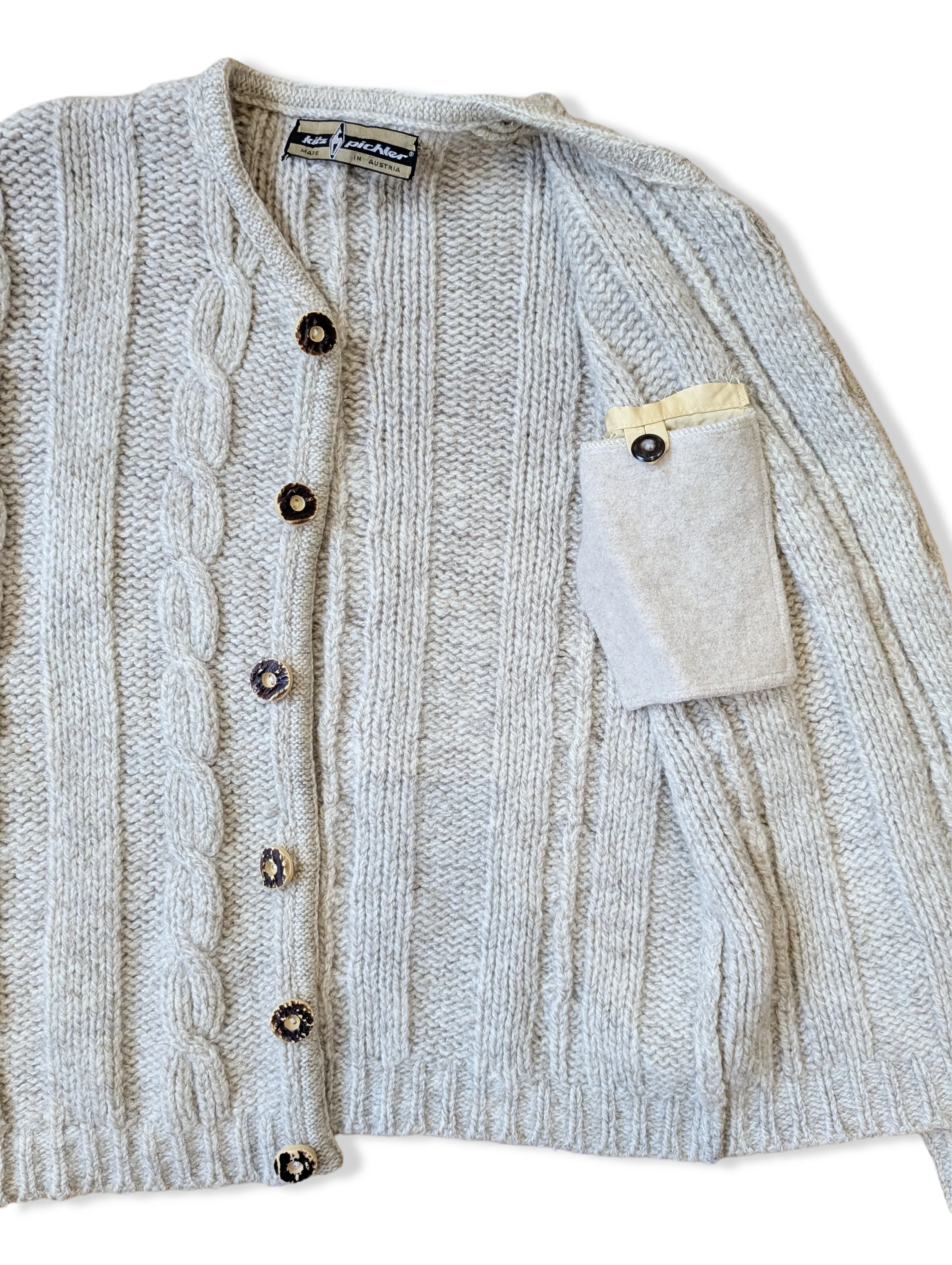 Vintage Austrian Pure Wool Cable Knit Cardigan - S - Image 4