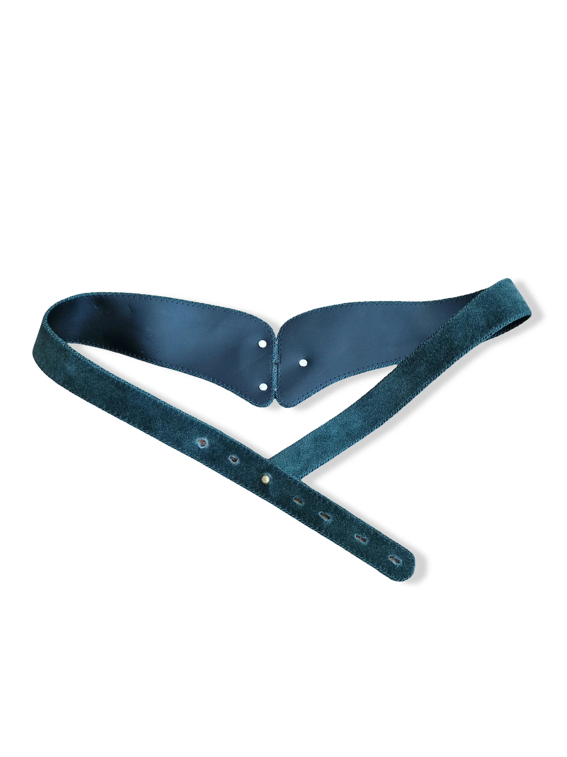 Vintage Austrian Dark Green Suede Leather Statement Belt with Brass Heart Detail - W34-40 - Image 2