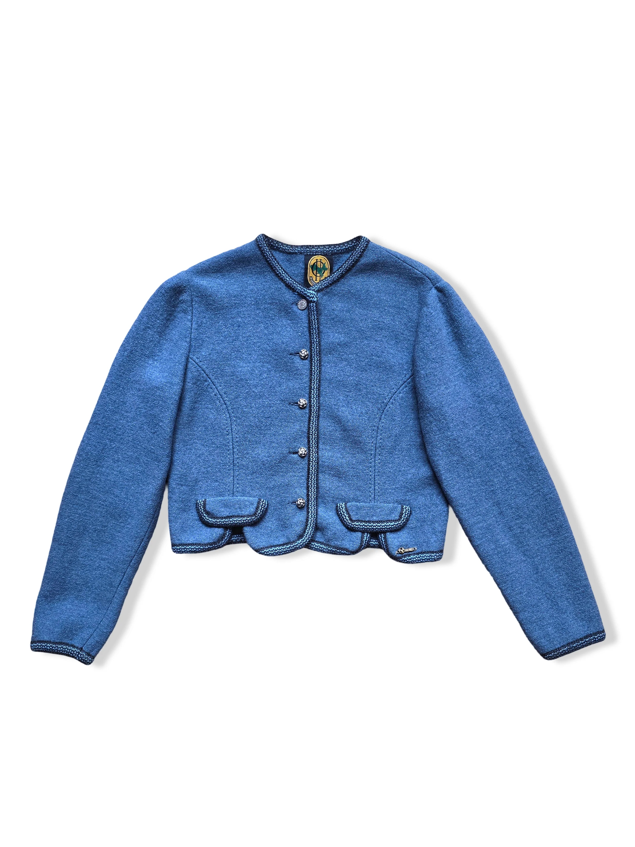 Vintage Austrian Pale Blue Boiled Wool Cropped Cardigan - XS/S