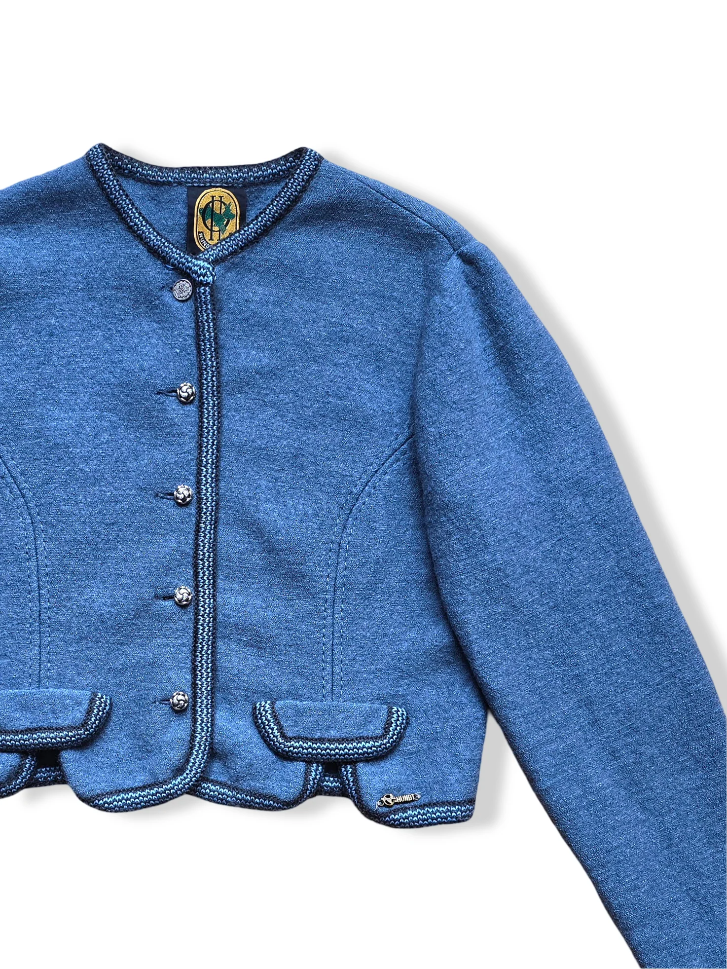 Vintage Austrian Pale Blue Boiled Wool Cropped Cardigan - XS/S - Image 3