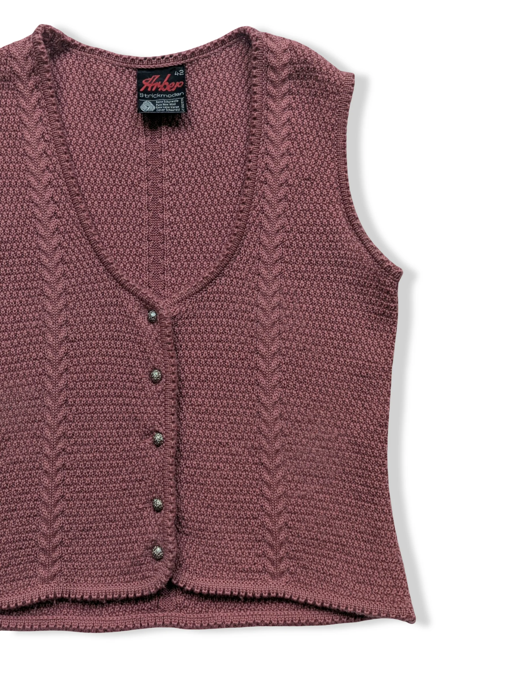Vintage Austrian Pink Pure Wool Knitted Vest - S - Image 3