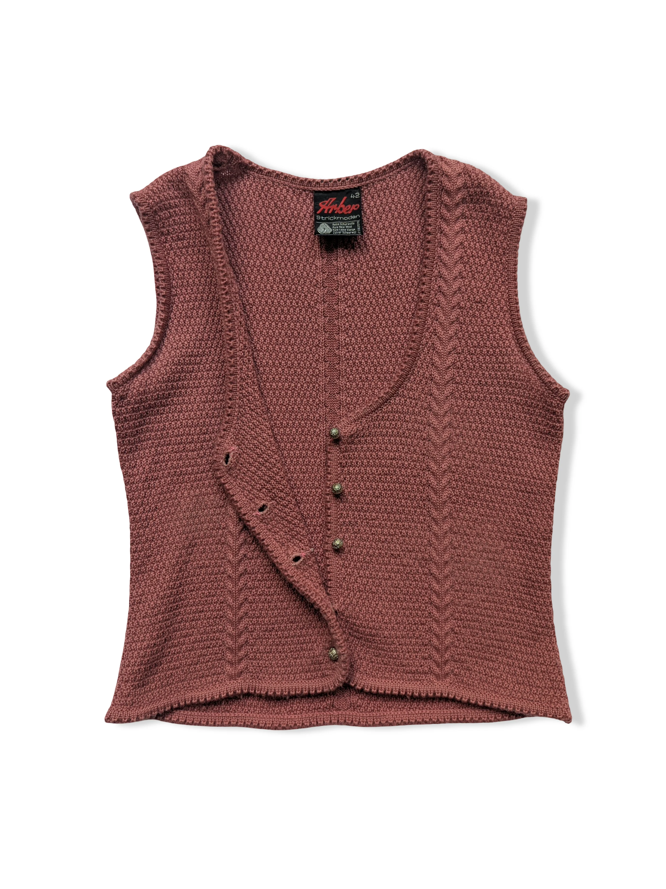 Vintage Austrian Pink Pure Wool Knitted Vest - S - Image 4
