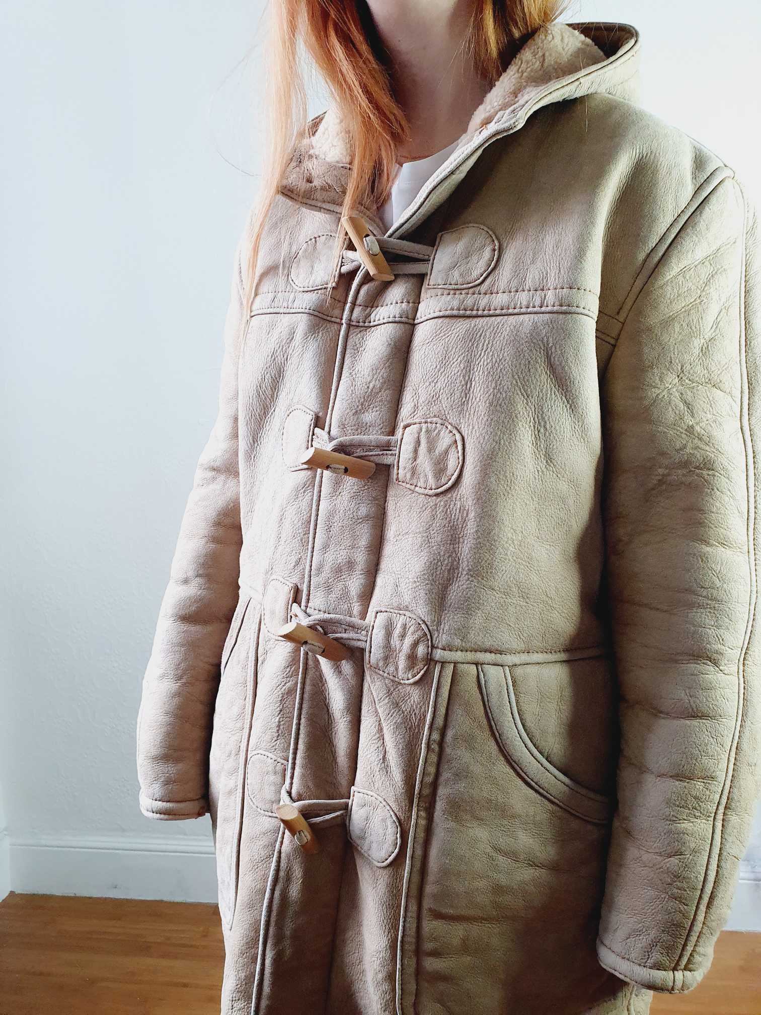 Vintage Beige Faux Sheepskin Hooded Jacket - L - Image 7