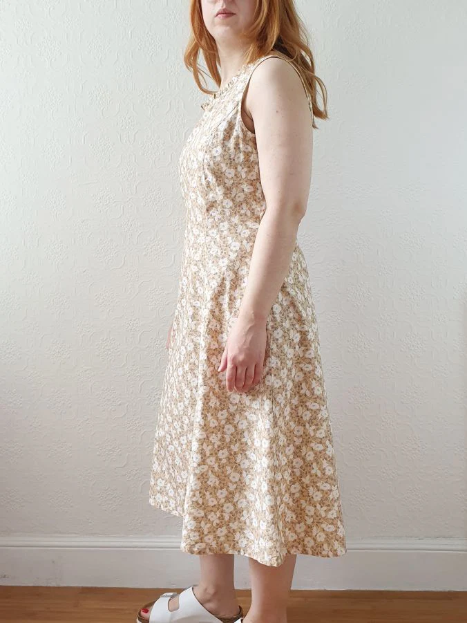Vintage Beige Floral Sleeveless Dress - M - Image 6