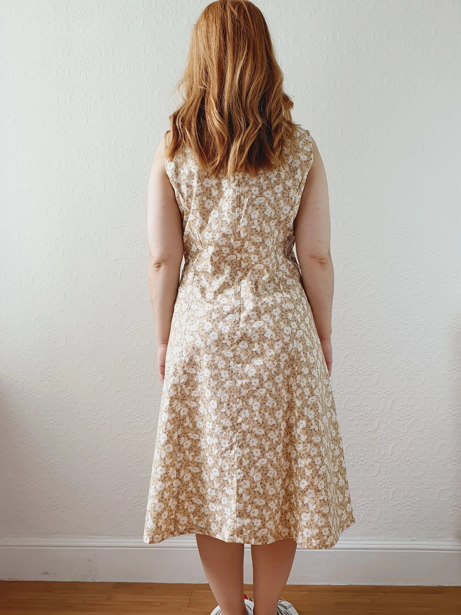 Vintage Beige Floral Sleeveless Dress - M - Image 7
