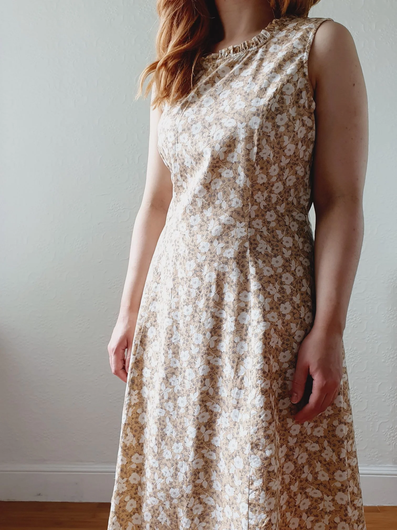 Vintage Beige Floral Sleeveless Dress - M - Image 8