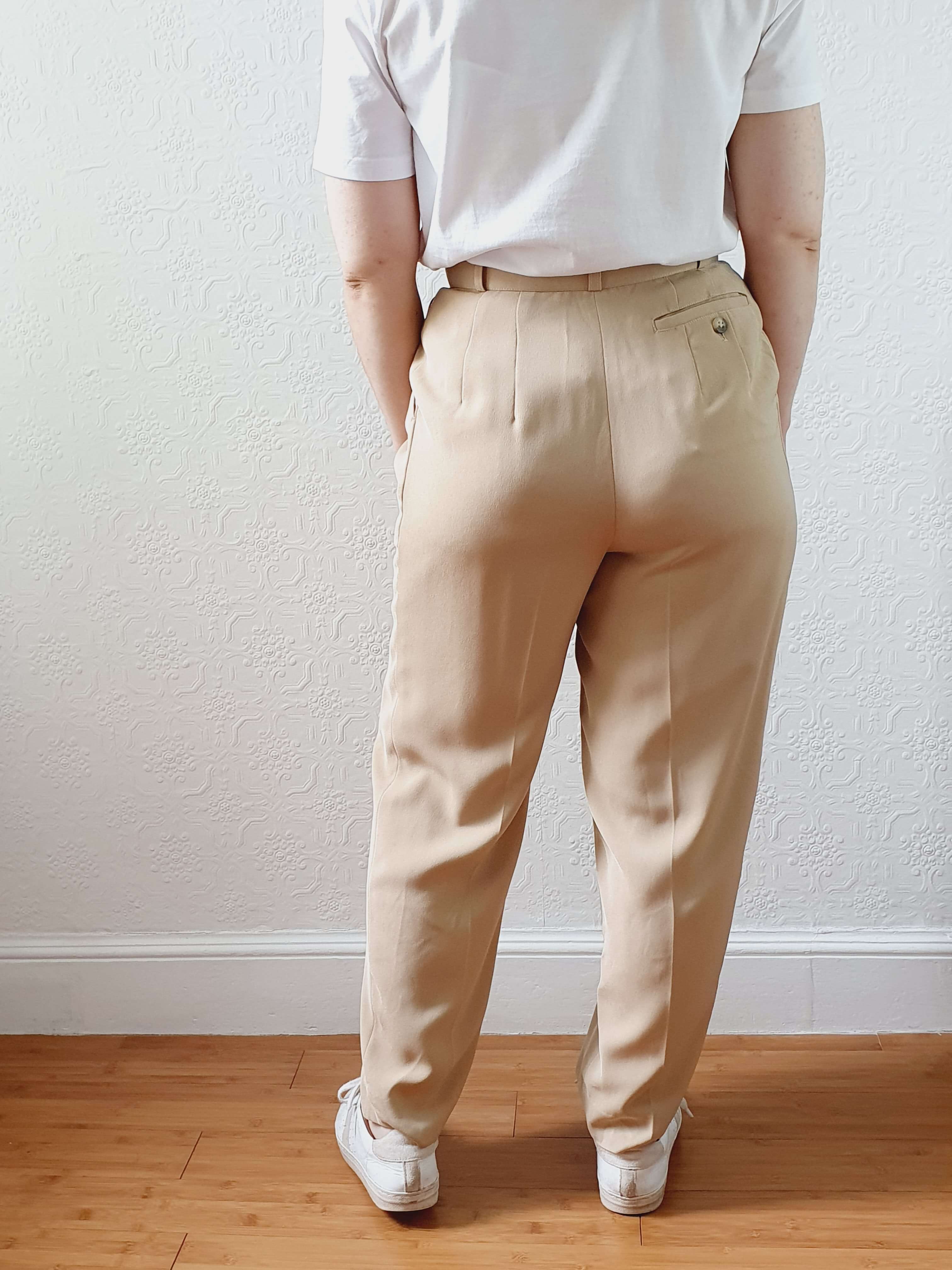 Vintage Beige High Waisted Pleated Summer Trousers - S - Image 7
