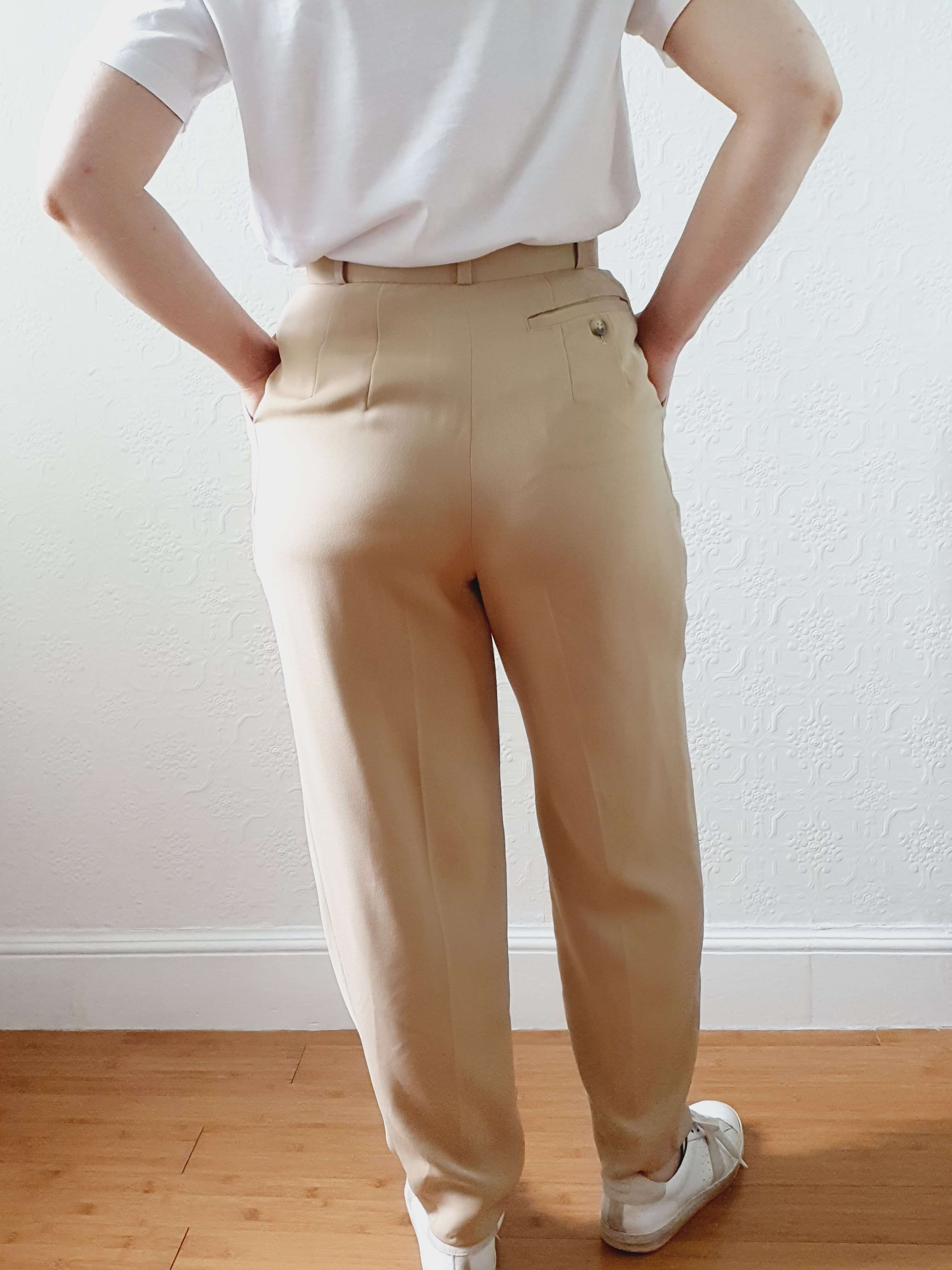 Vintage Beige High Waisted Pleated Summer Trousers - S - Image 8