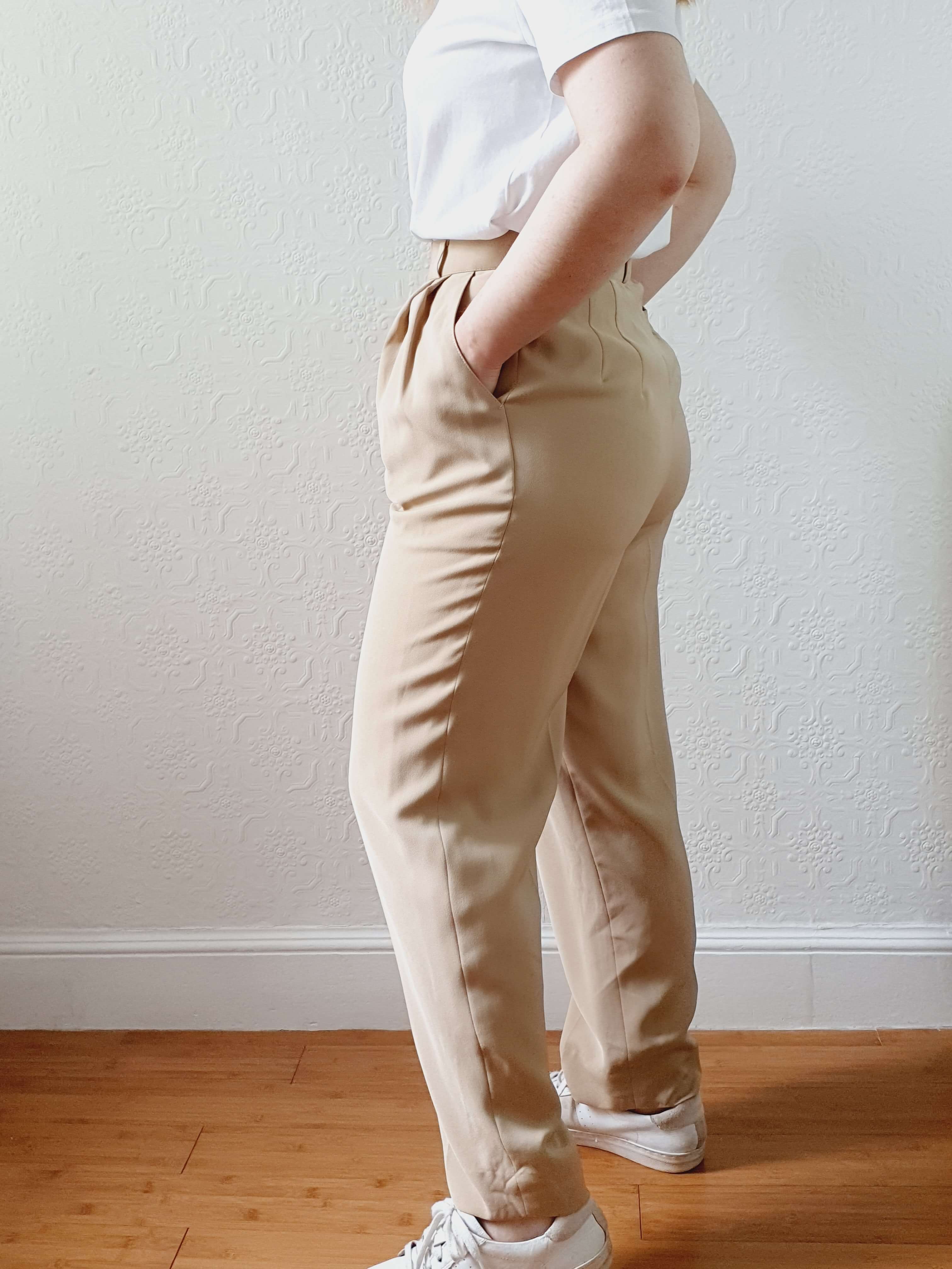 Vintage Beige High Waisted Pleated Summer Trousers - S - Image 9