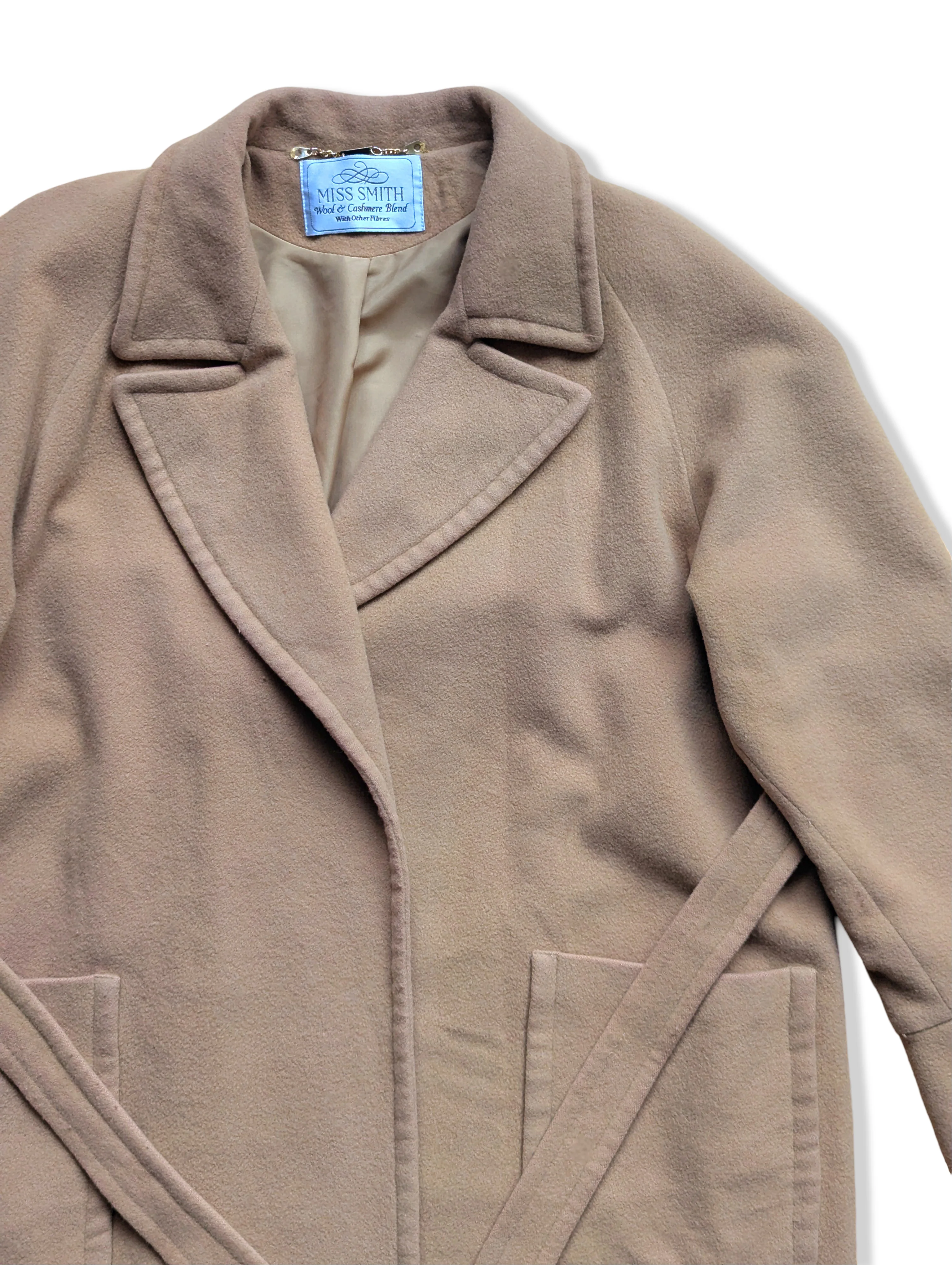 Vintage Beige Long Wool Blend Coat - M - Image 2