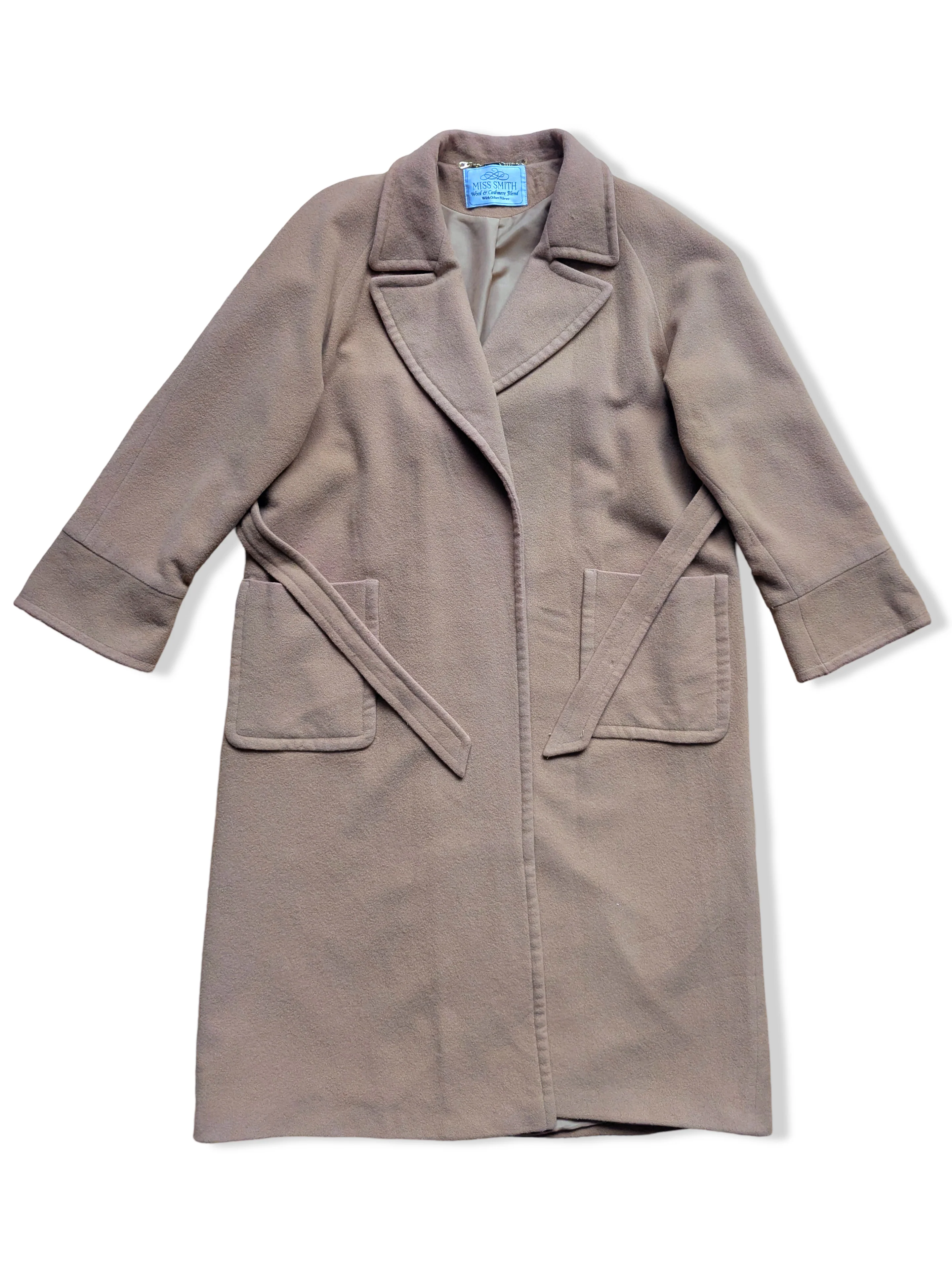 Vintage Beige Long Wool Blend Coat - M - Image 3