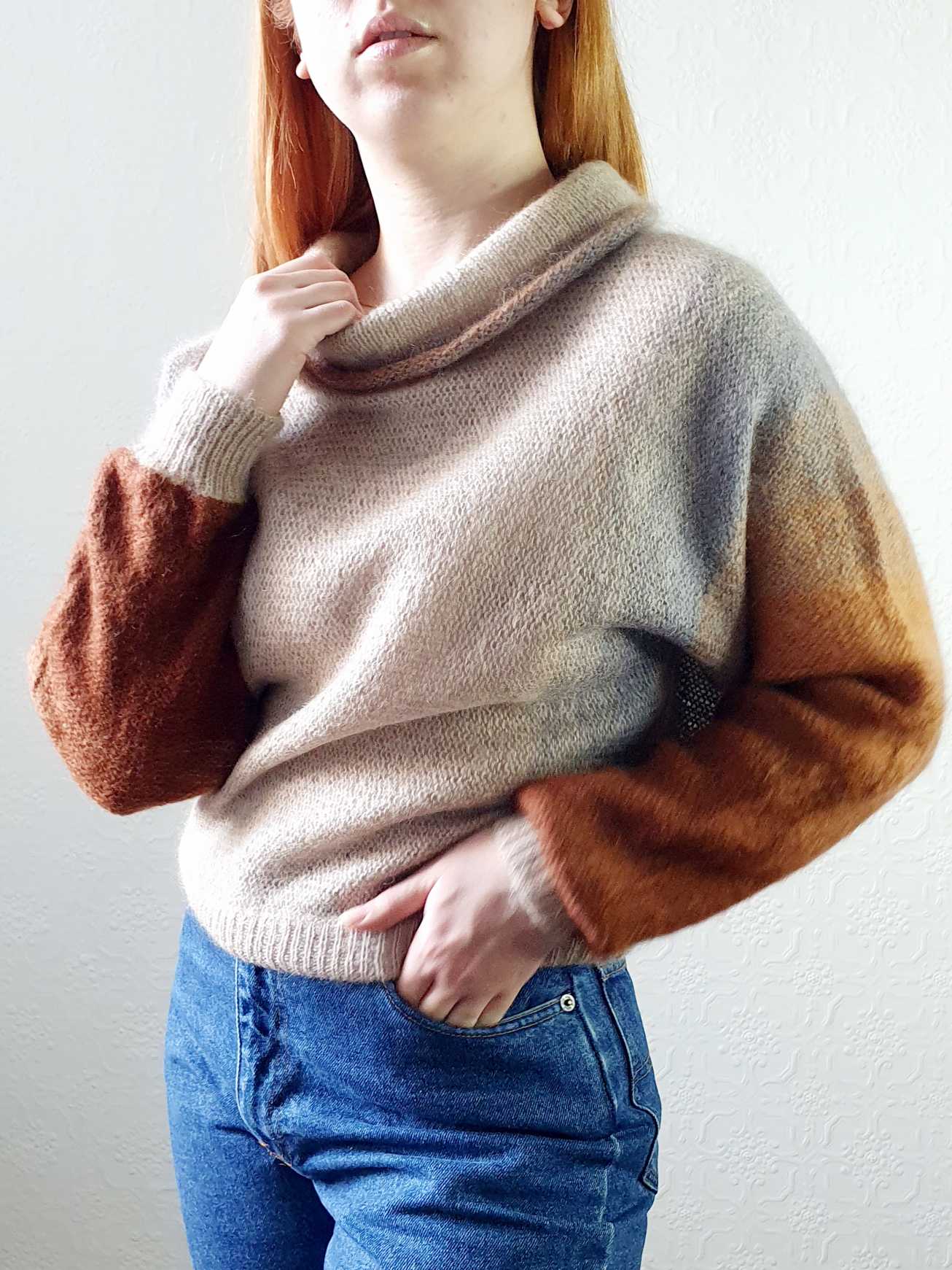 Vintage Beige Ombre Batwing Mohair Jumper - M/L