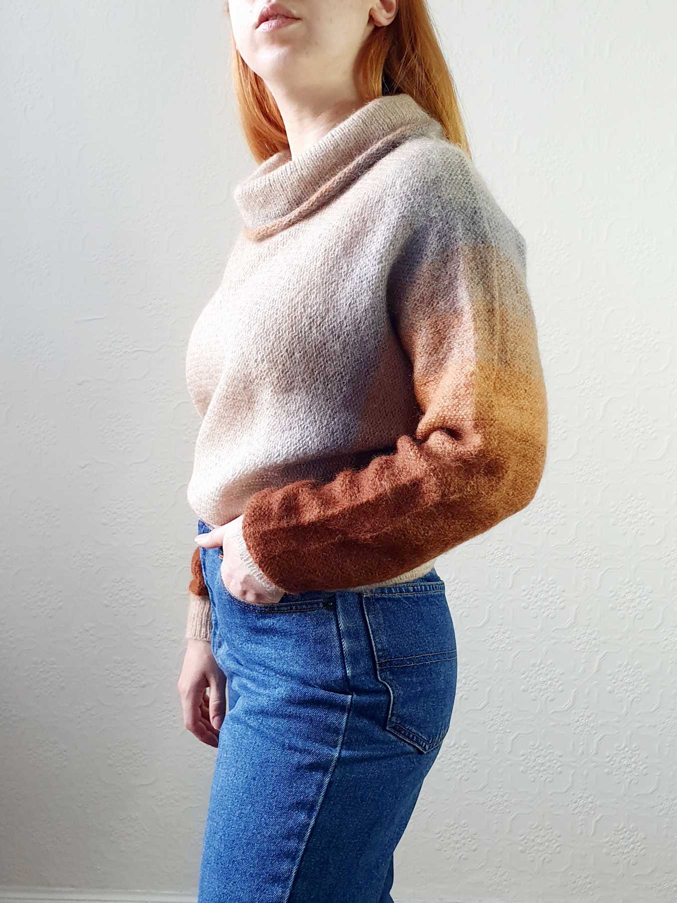 Vintage Beige Ombre Batwing Mohair Jumper - M/L - Image 3