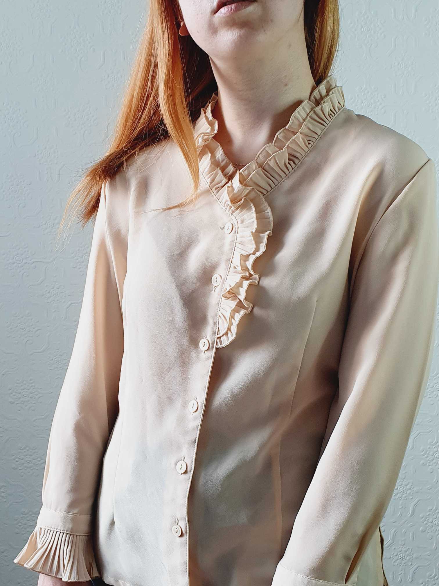 Vintage Beige Ruffle Collar Blouse - XS/S - Image 10