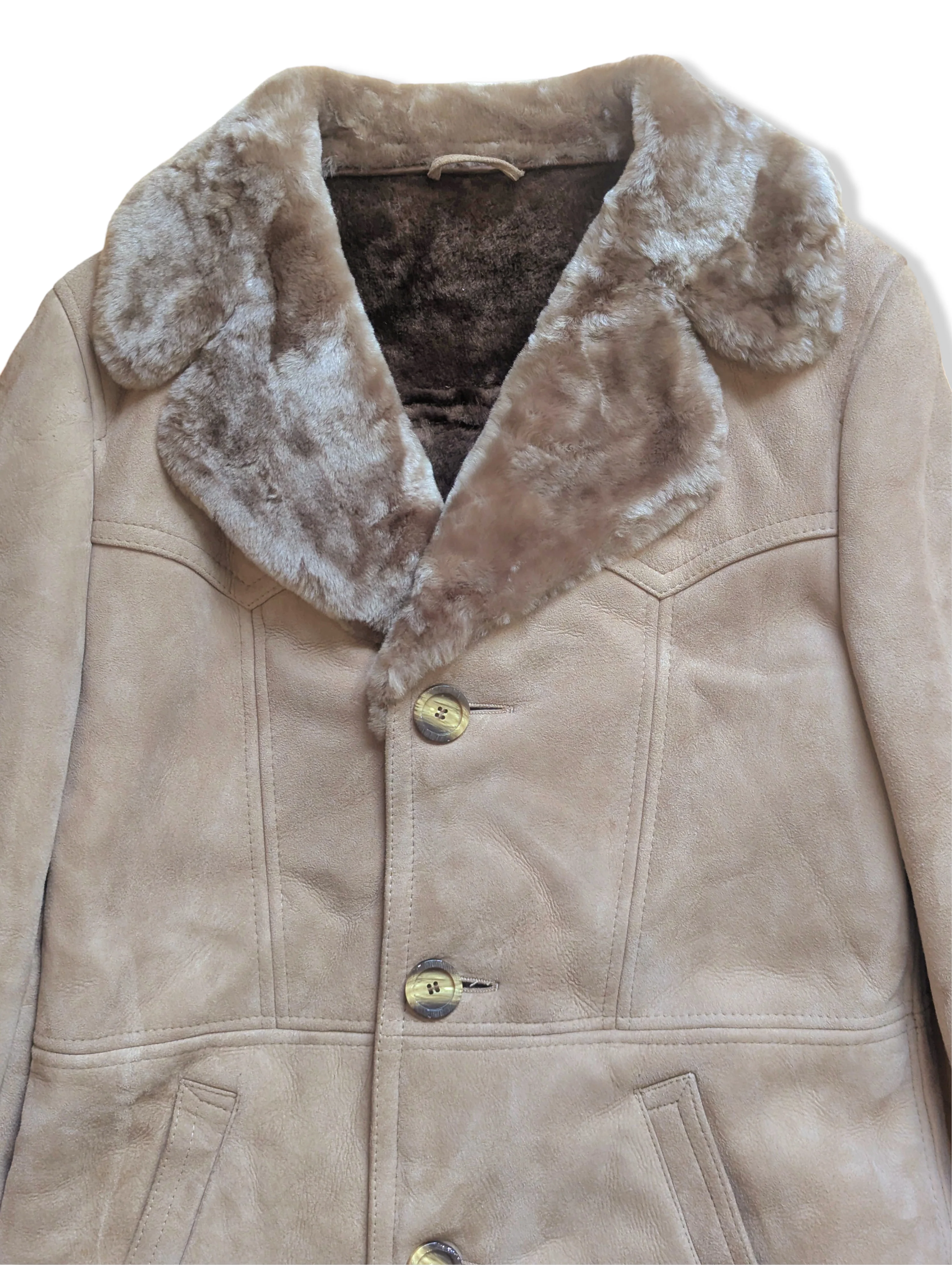 Vintage Beige Sheepskin Leather Jacket - S - Image 2