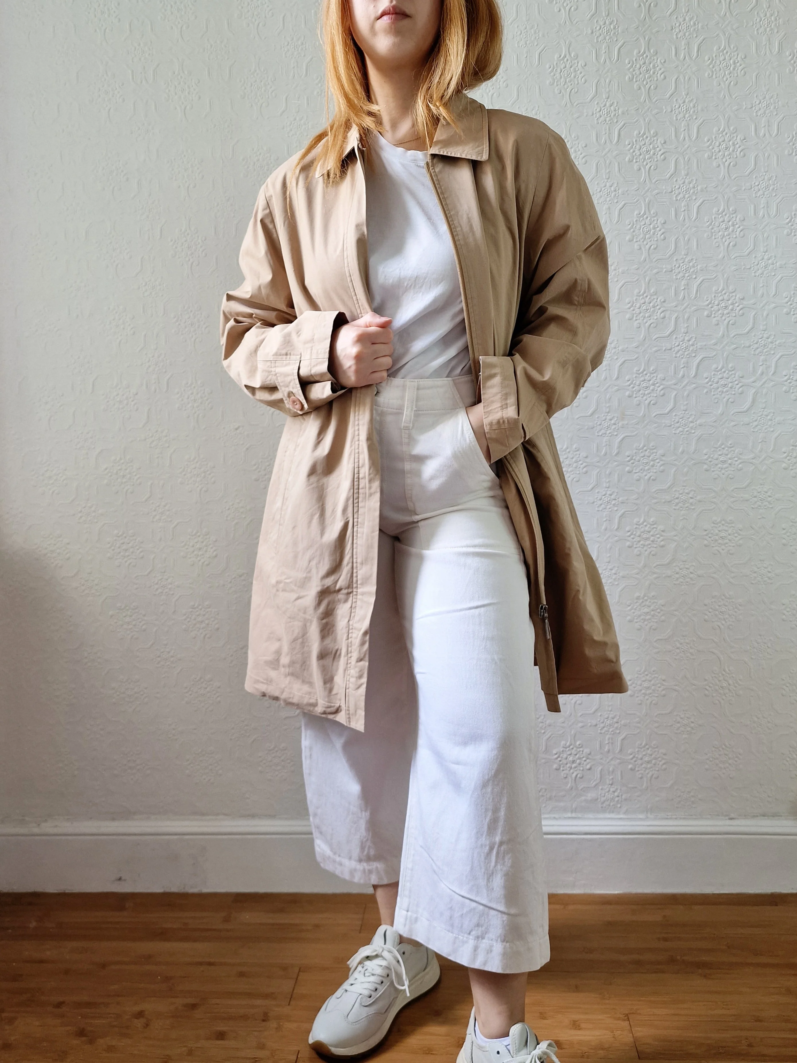 Vintage Beige Single Breasted Mid Length Trench Coat - M/L - Image 2