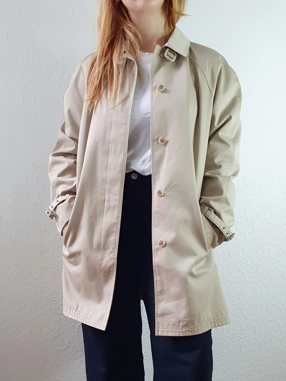Vintage Beige Single Breasted Trench Coat - M