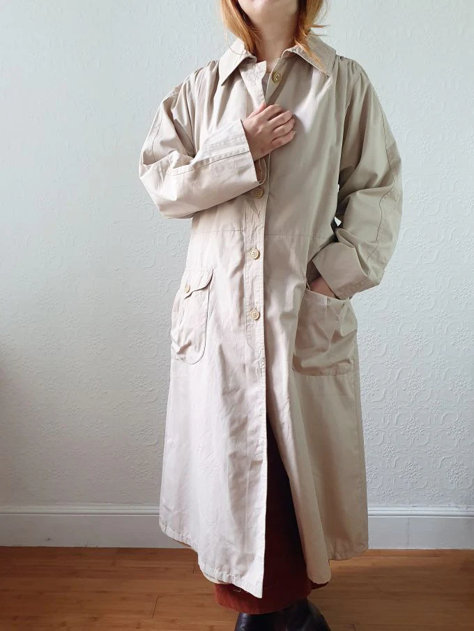Vintage Beige Single Breasted Trench Coat - S/M - Image 4