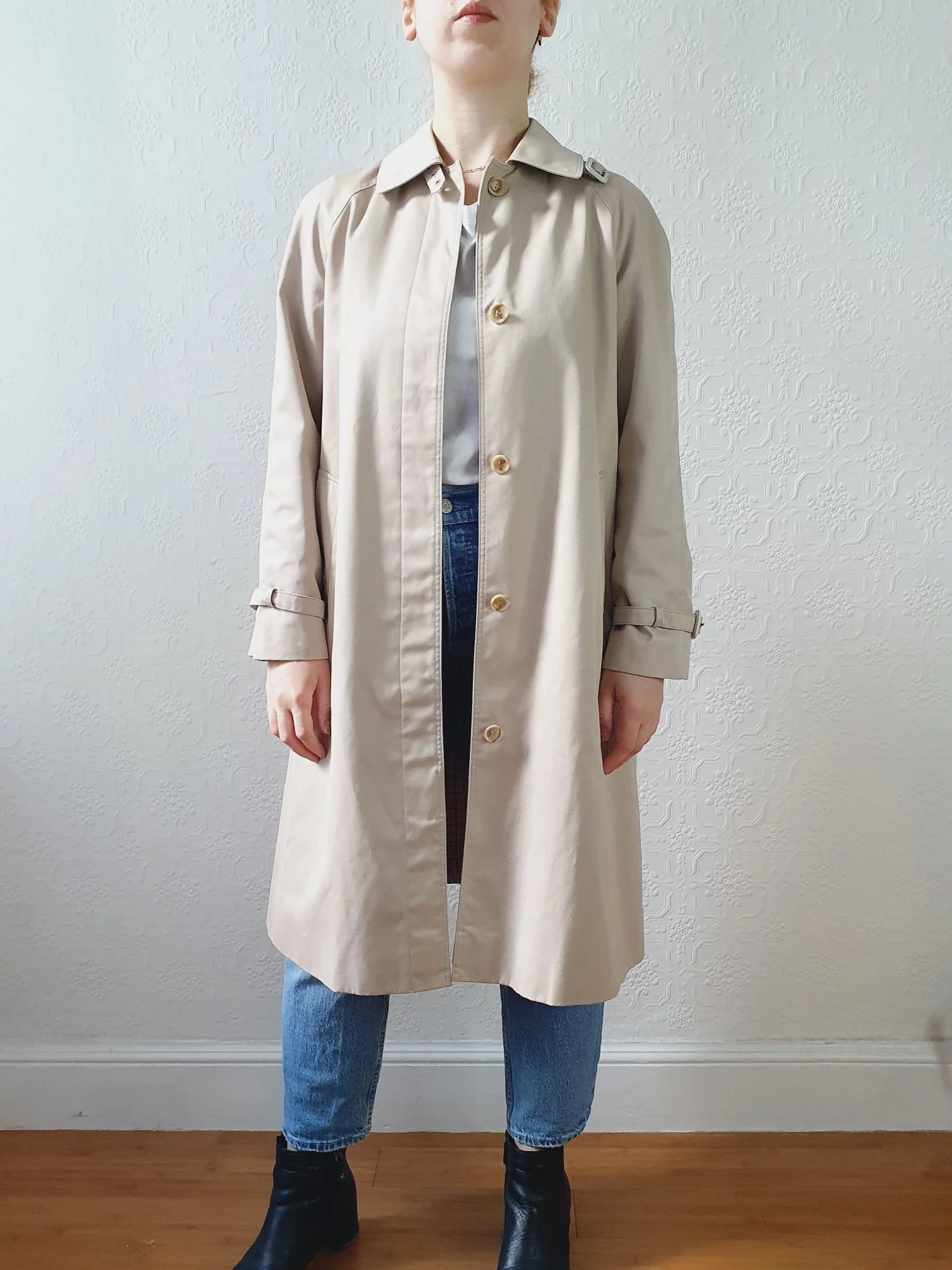 Vintage Beige Single Breasted Trench Coat - XS/S