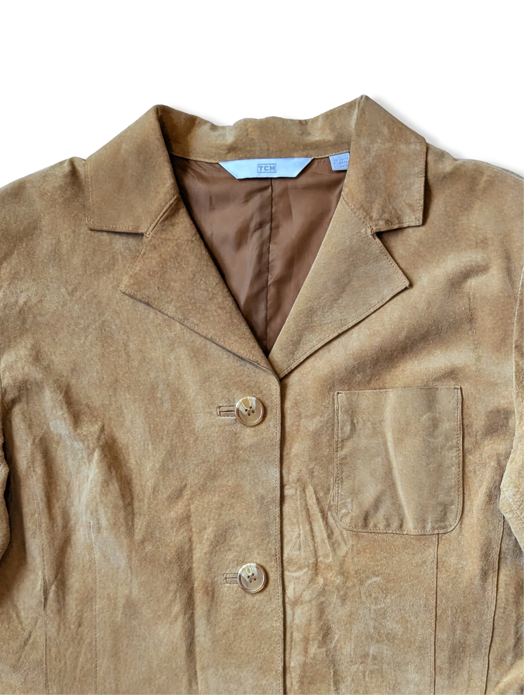 Vintage Beige Suede Leather Trench Coat - S/M - Image 2