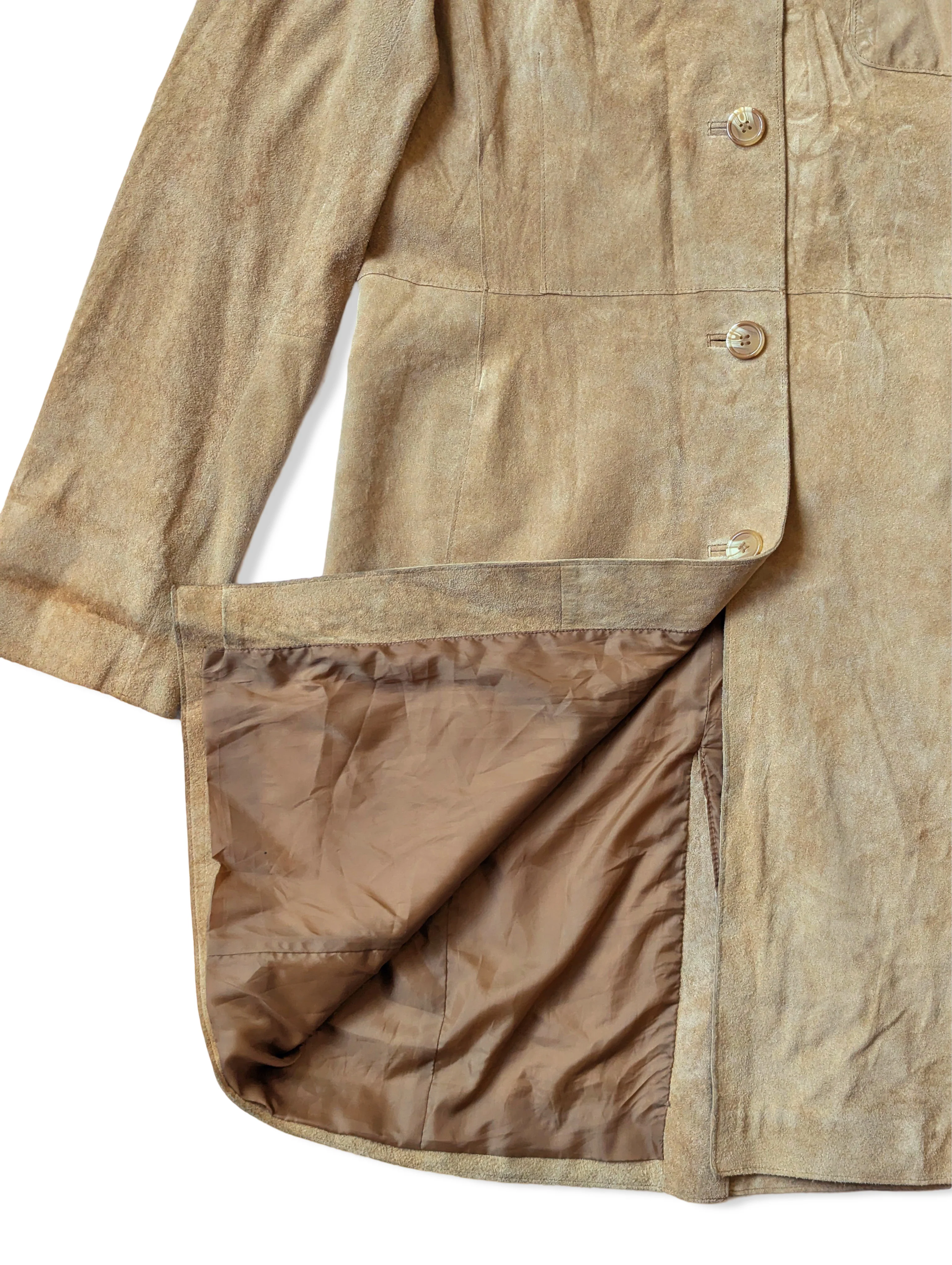 Vintage Beige Suede Leather Trench Coat - S/M - Image 3