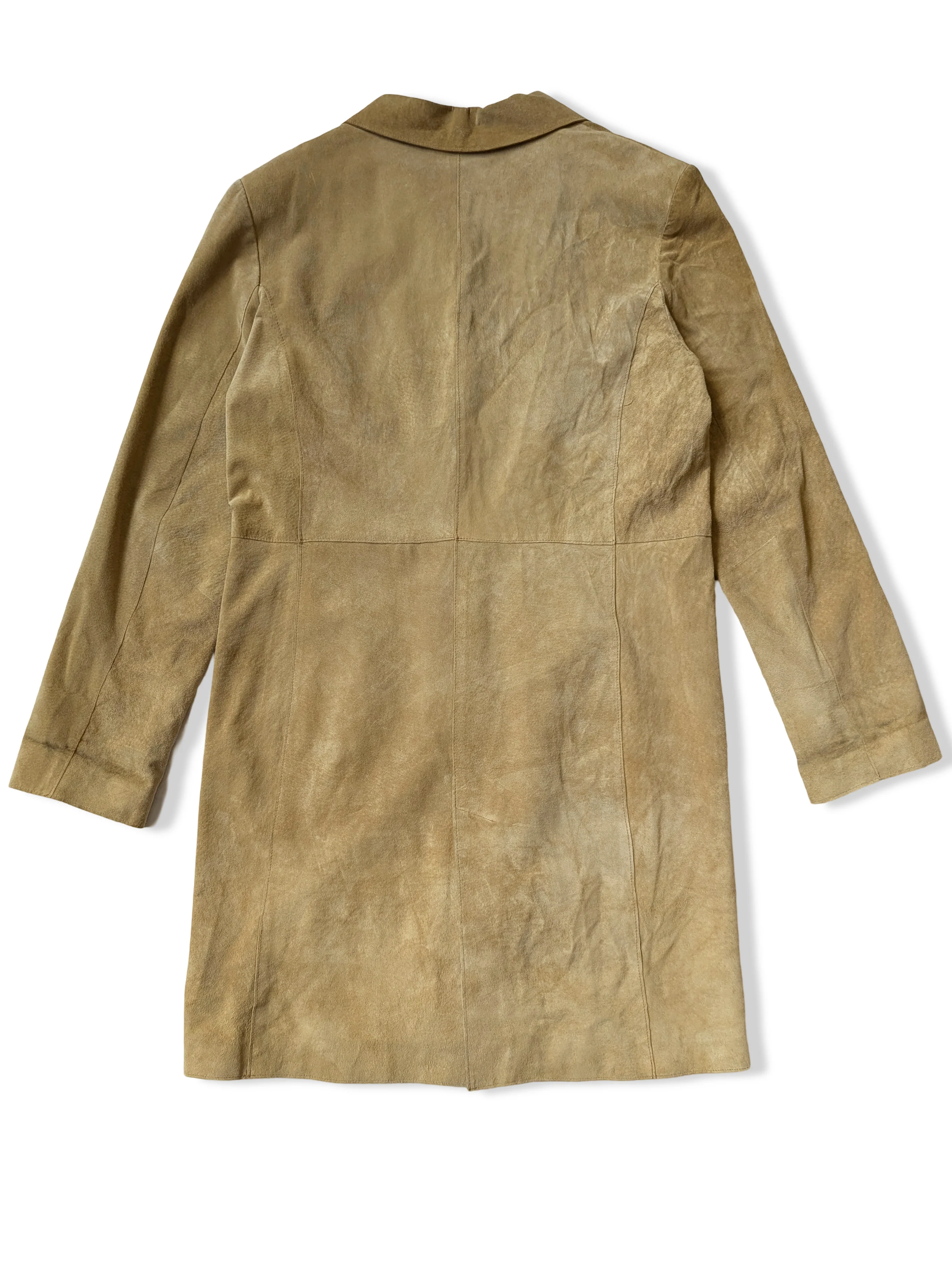 Vintage Beige Suede Leather Trench Coat - S/M - Image 4
