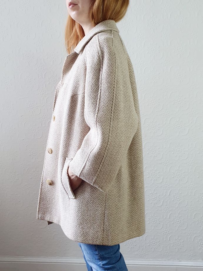 Vintage Beige Wool Coat - L - Image 3