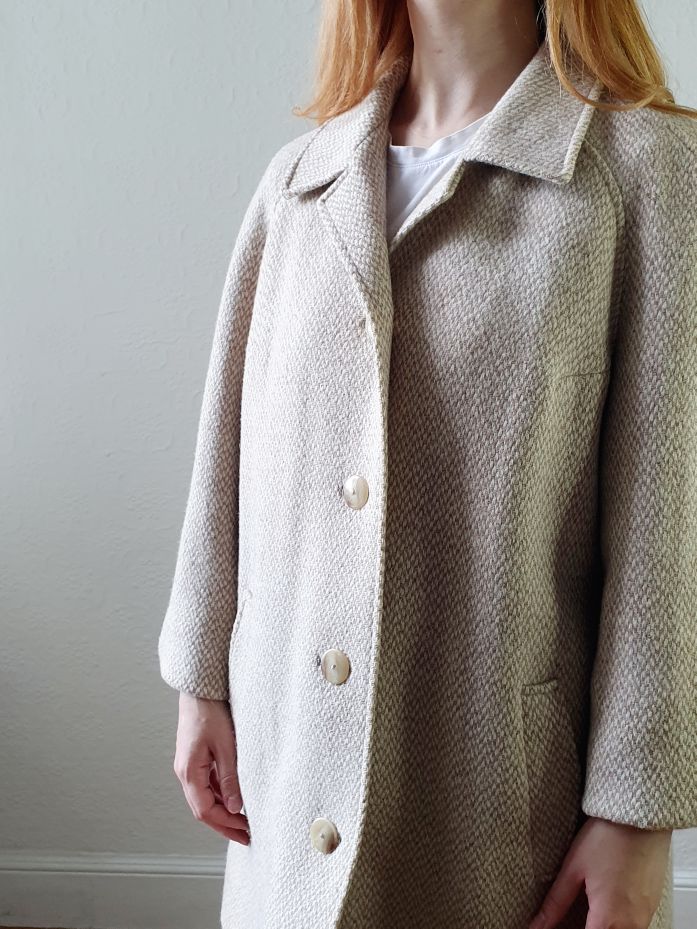 Vintage Beige Wool Coat - L - Image 6