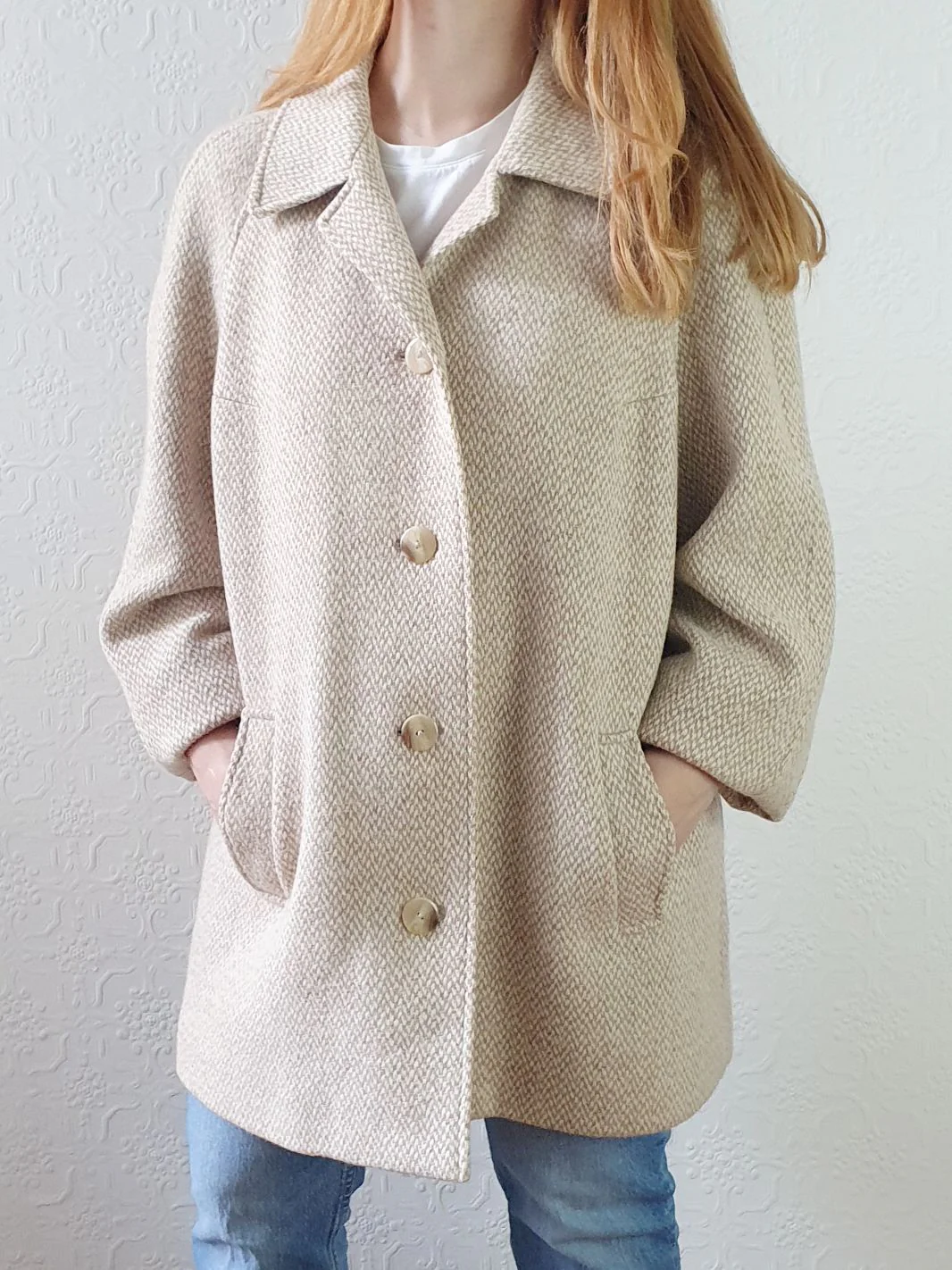 Vintage Beige Wool Coat - L - Image 7
