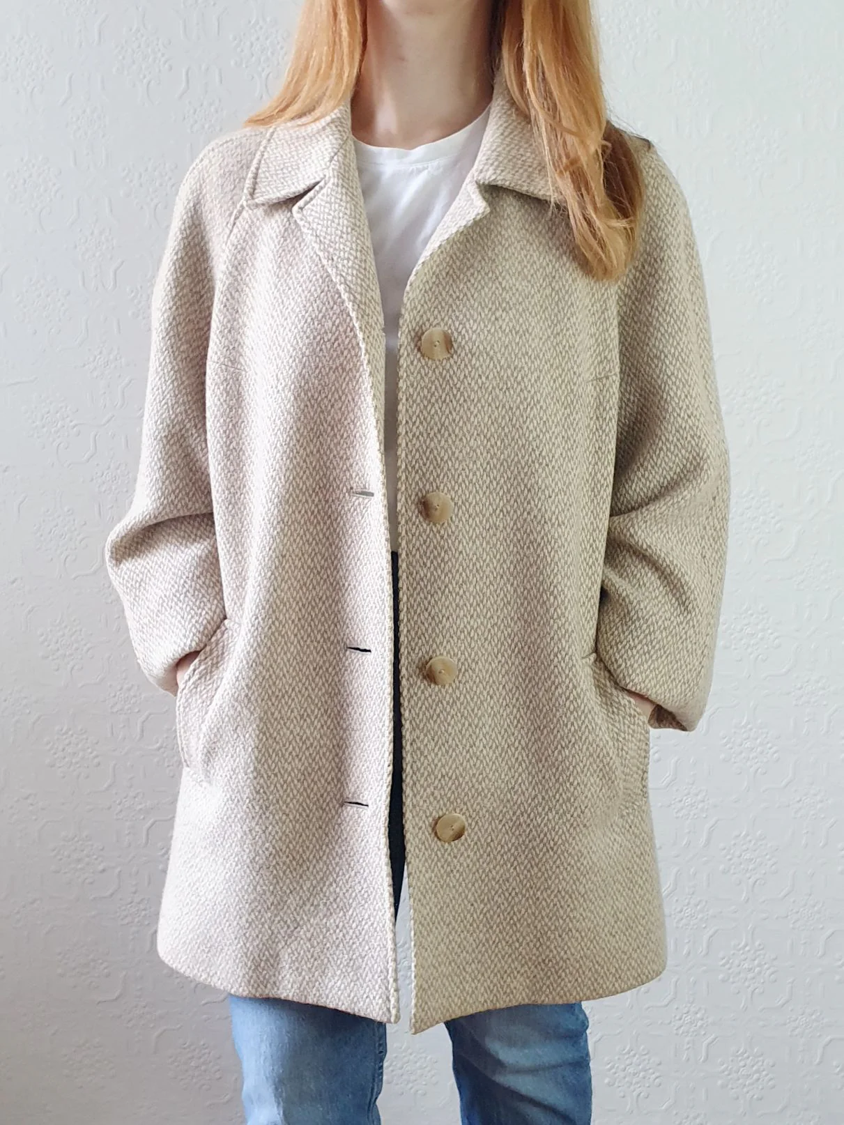Vintage Beige Wool Coat - L - Image 8