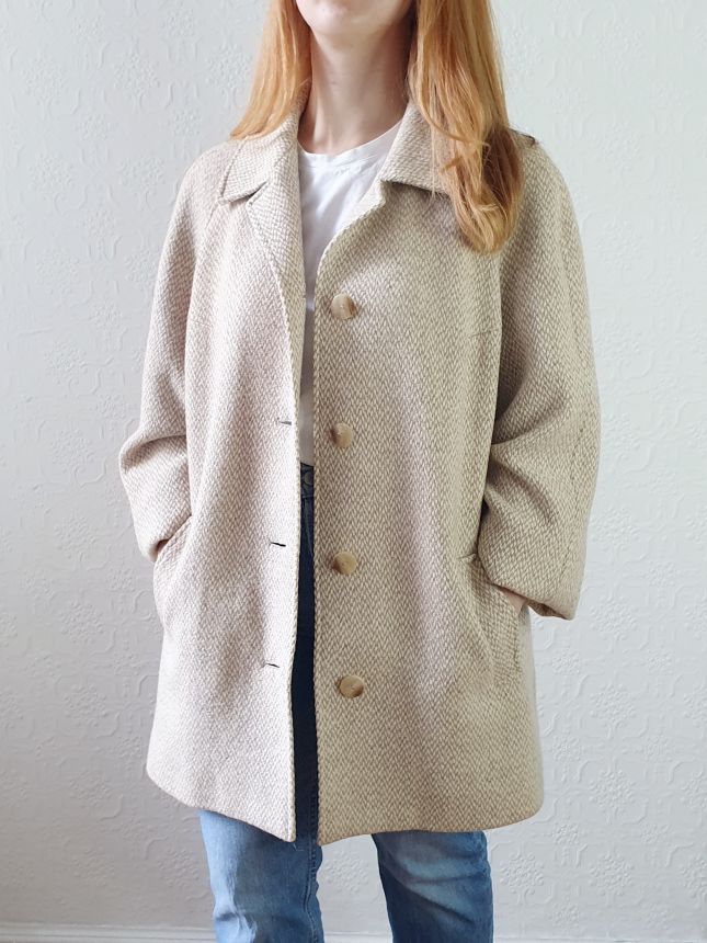 Vintage Beige Wool Coat - L - Image 9
