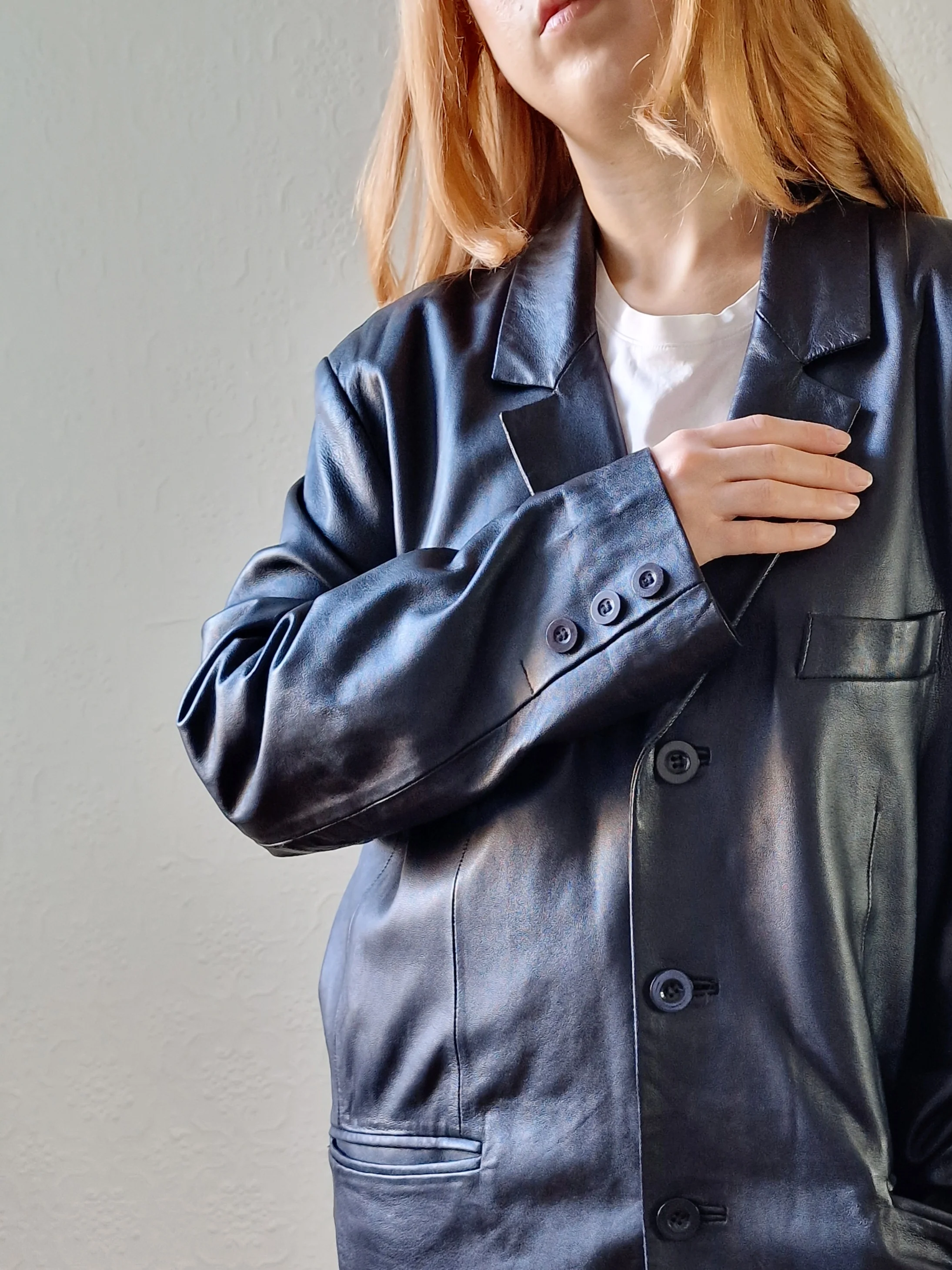 Vintage Black 100% Genuine Leather Blazer Style Jacket - L - Image 10
