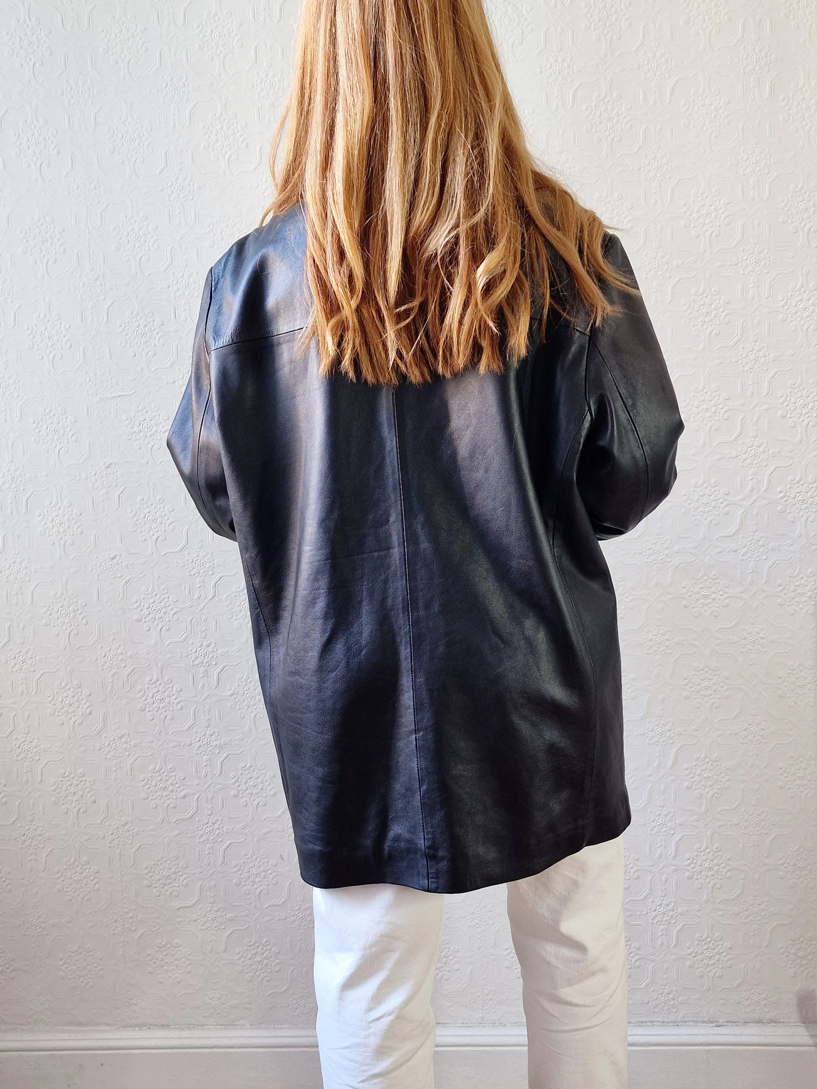 Vintage Black 100% Genuine Leather Blazer Style Jacket - L - Image 11