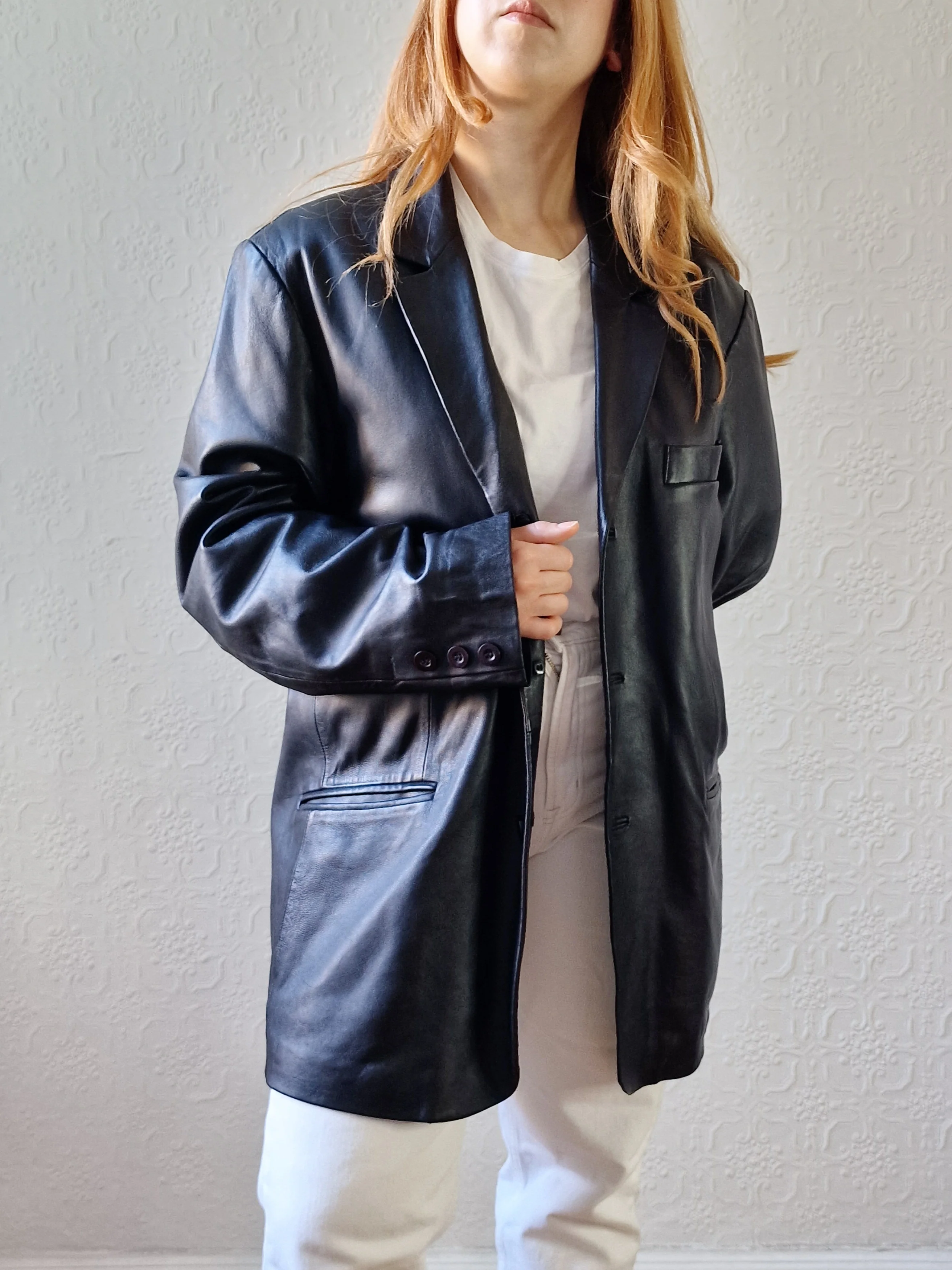 Vintage Black 100% Genuine Leather Blazer Style Jacket - L - Image 2