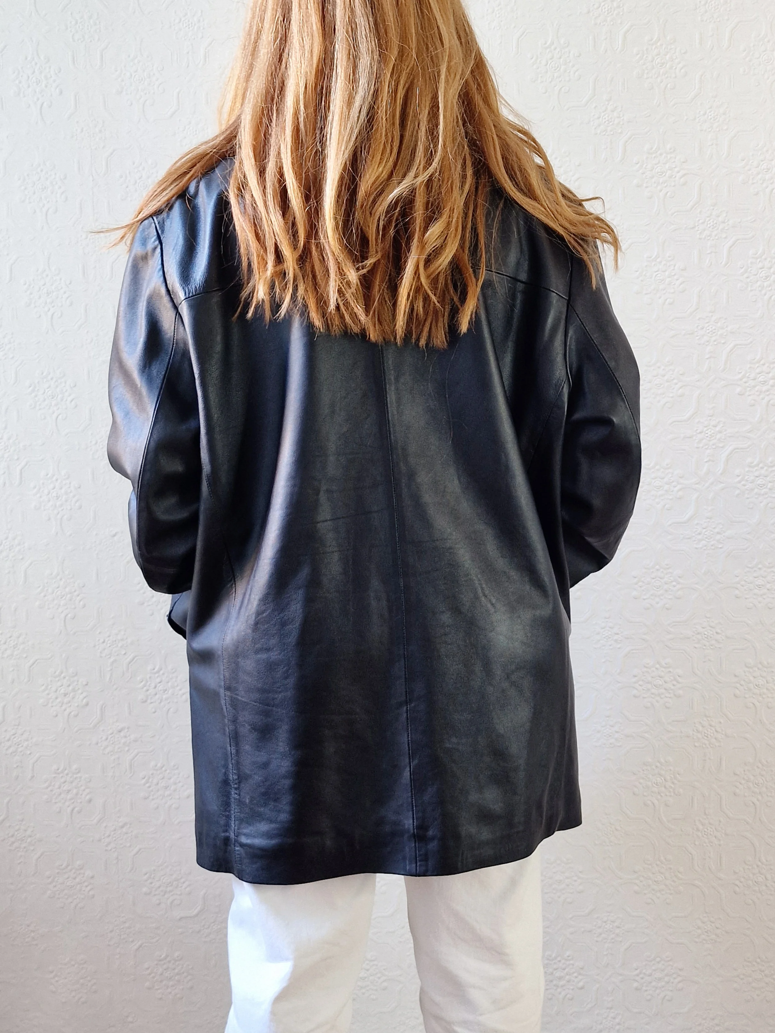 Vintage Black 100% Genuine Leather Blazer Style Jacket - L - Image 6