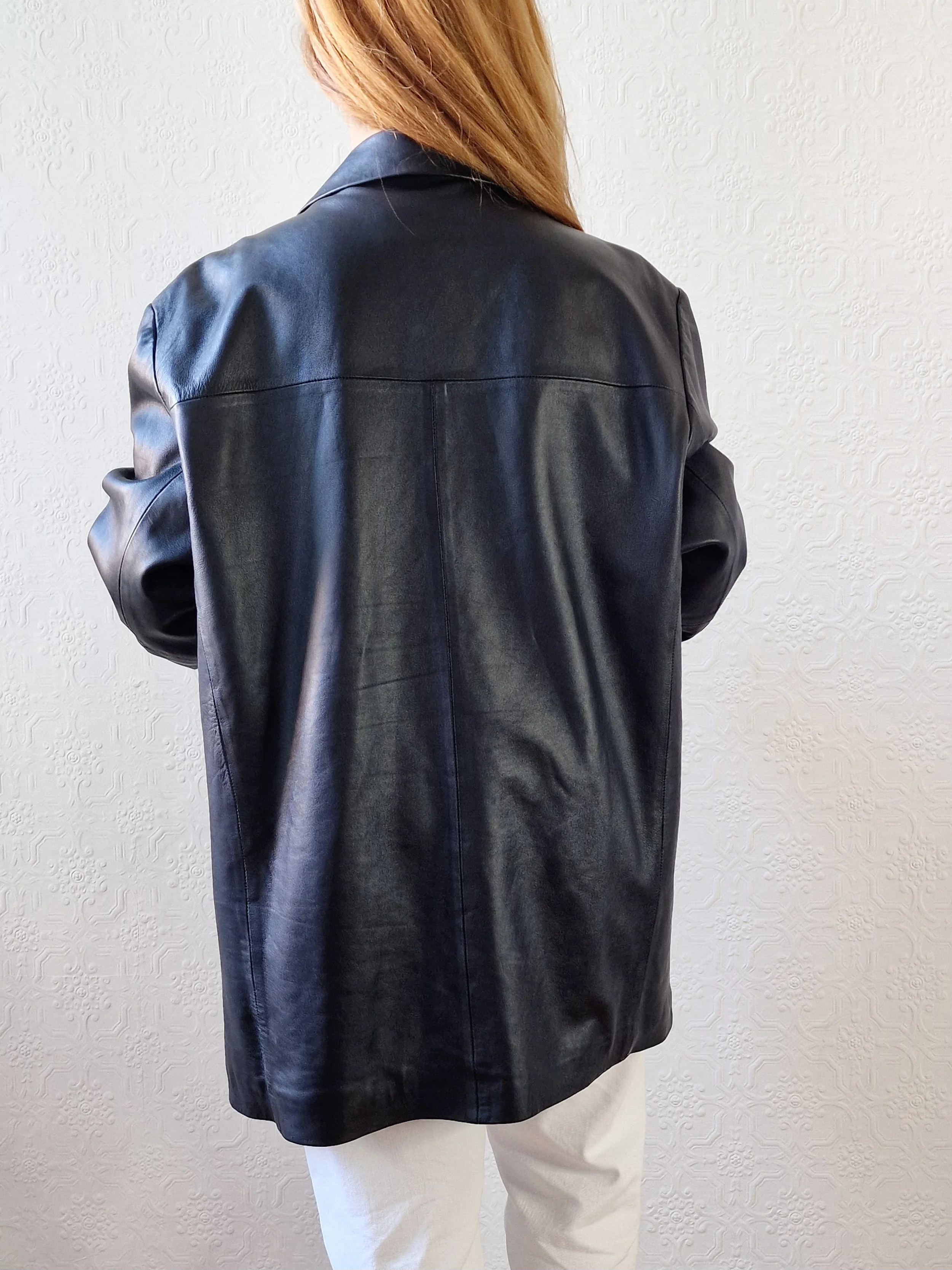 Vintage Black 100% Genuine Leather Blazer Style Jacket - L - Image 7