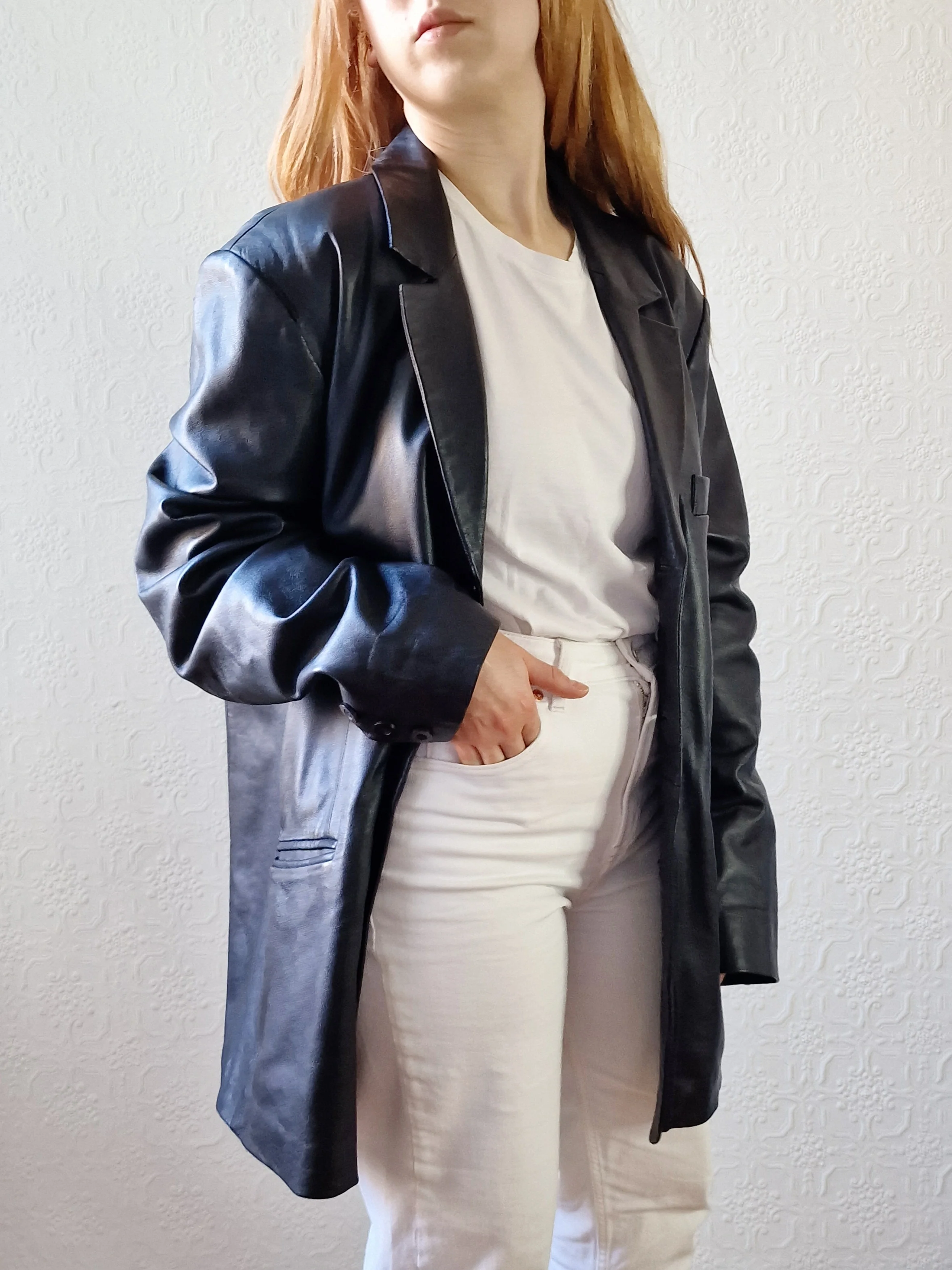 Vintage Black 100% Genuine Leather Blazer Style Jacket - L - Image 8
