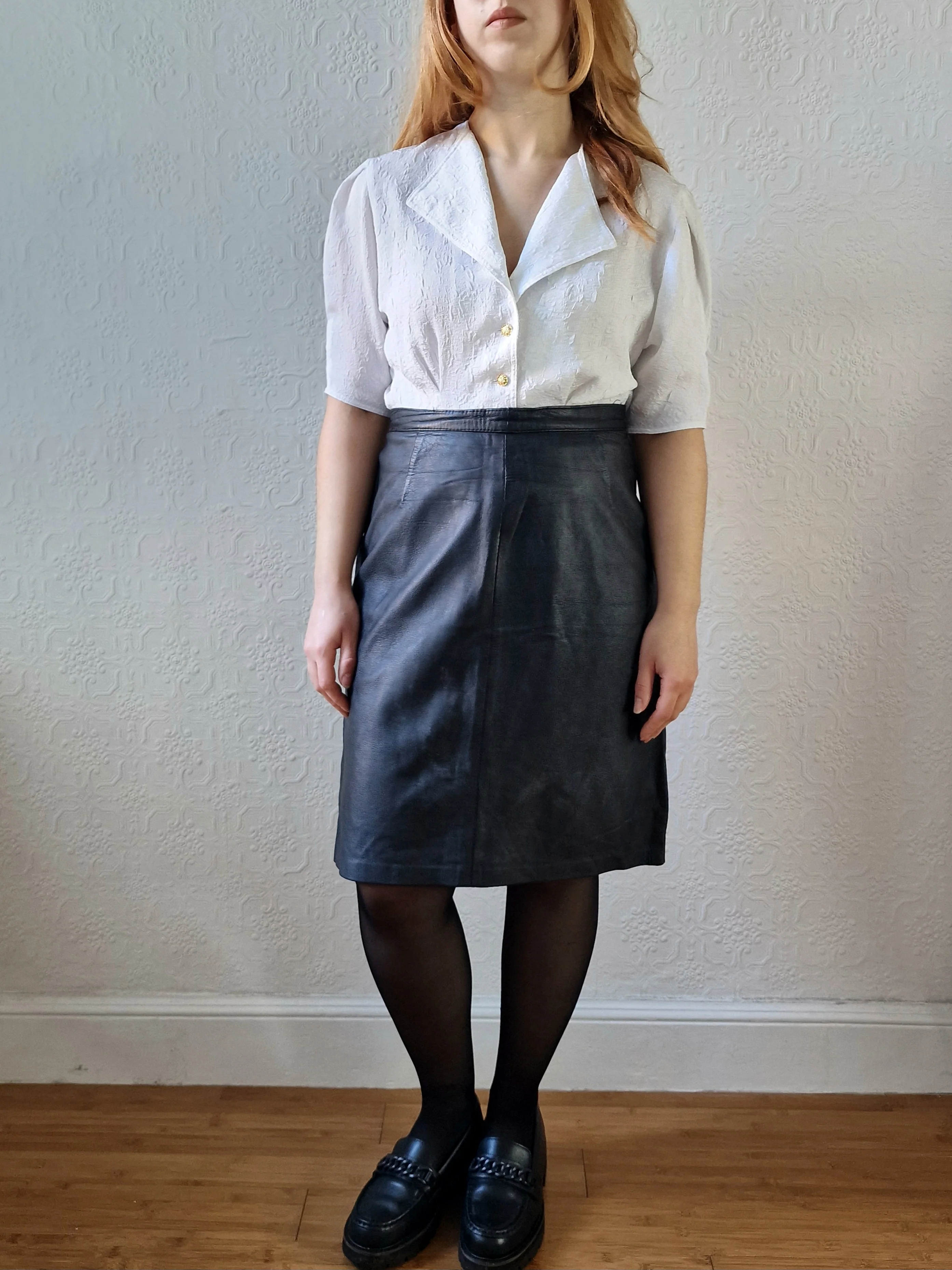 Vintage Black 100% Genuine Leather Skirt - M - Image 2