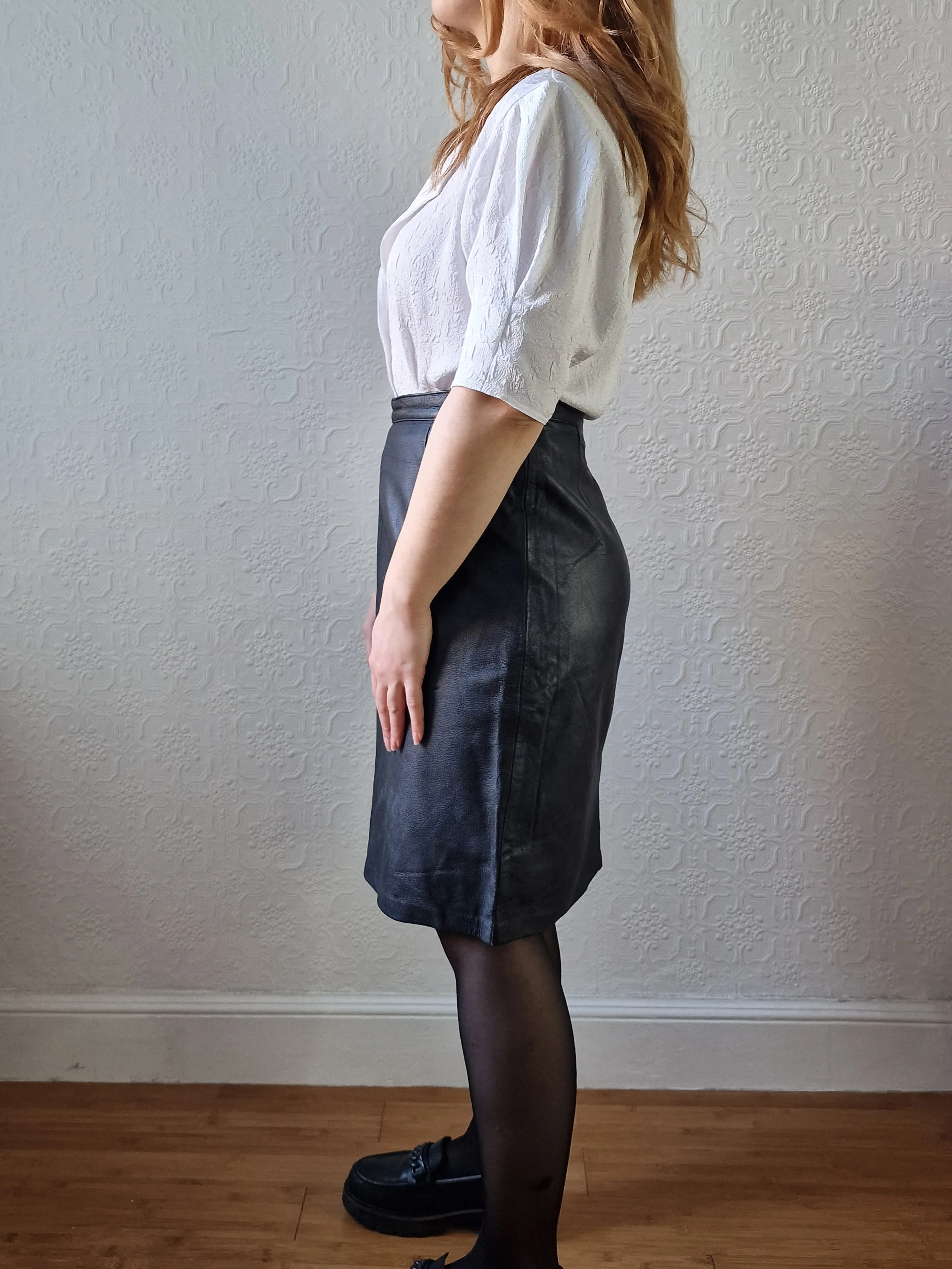 Vintage Black 100% Genuine Leather Skirt - M - Image 5