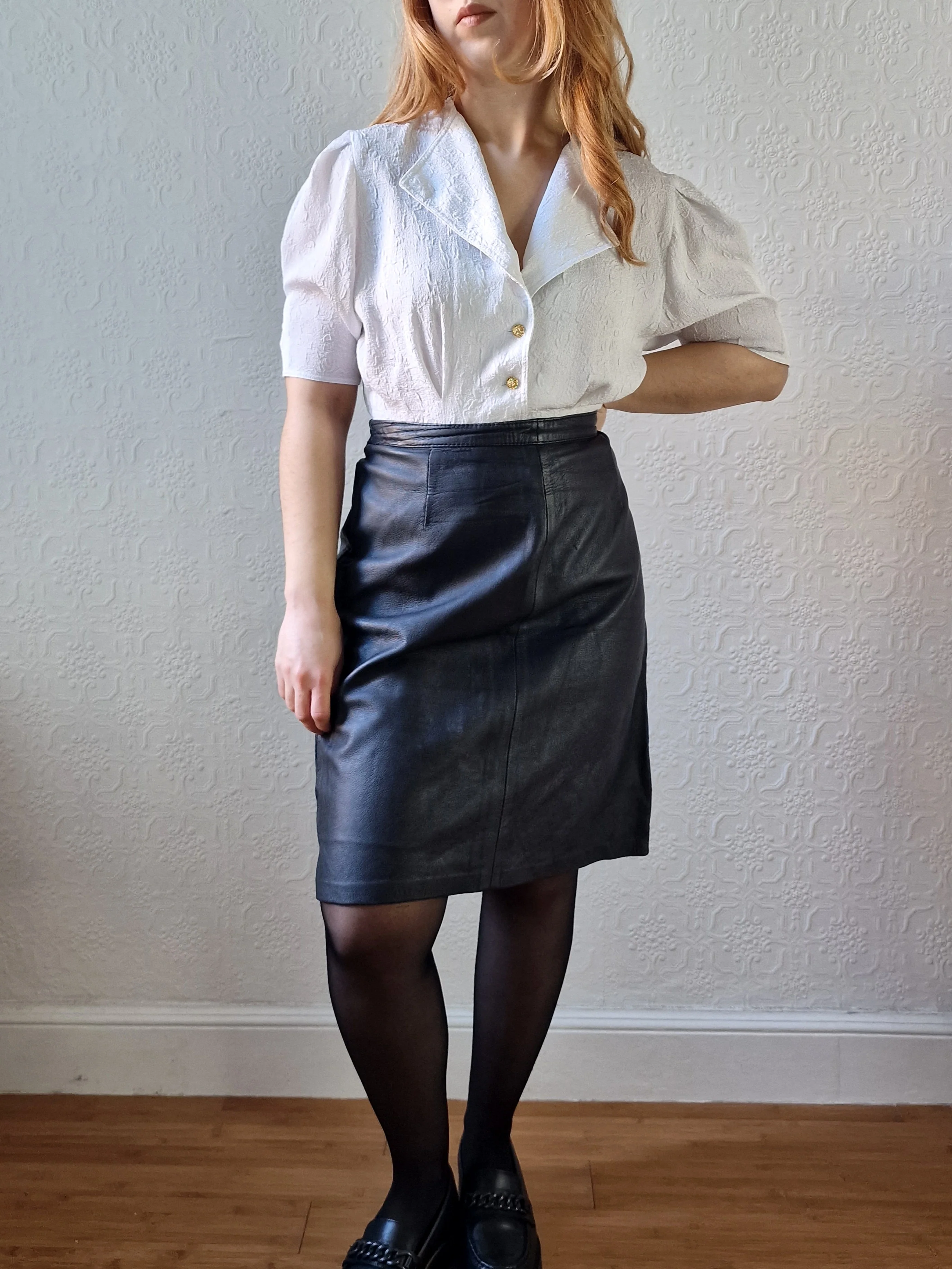 Vintage Black 100% Genuine Leather Skirt - M - Image 7