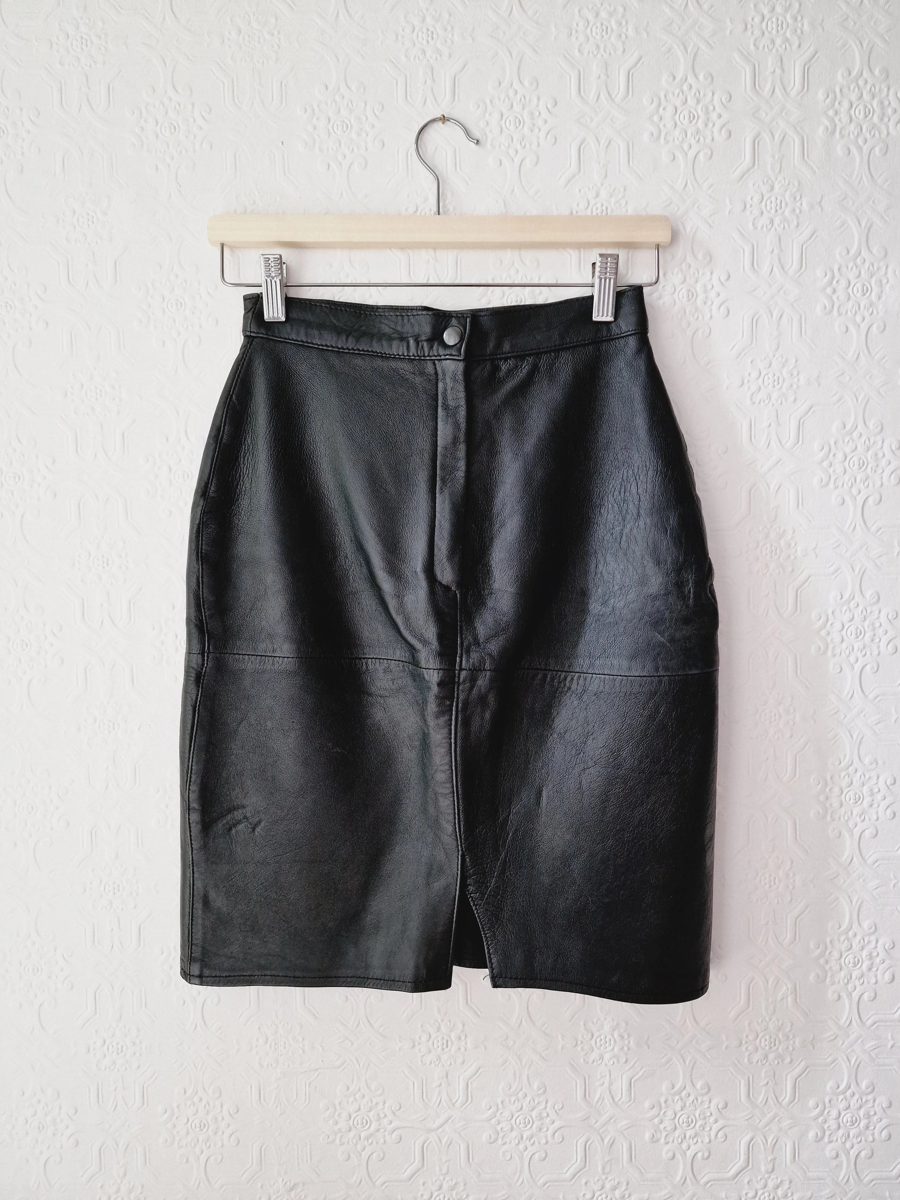 Vintage Black 100% Genuine Leather Skirt - XS - Image 2