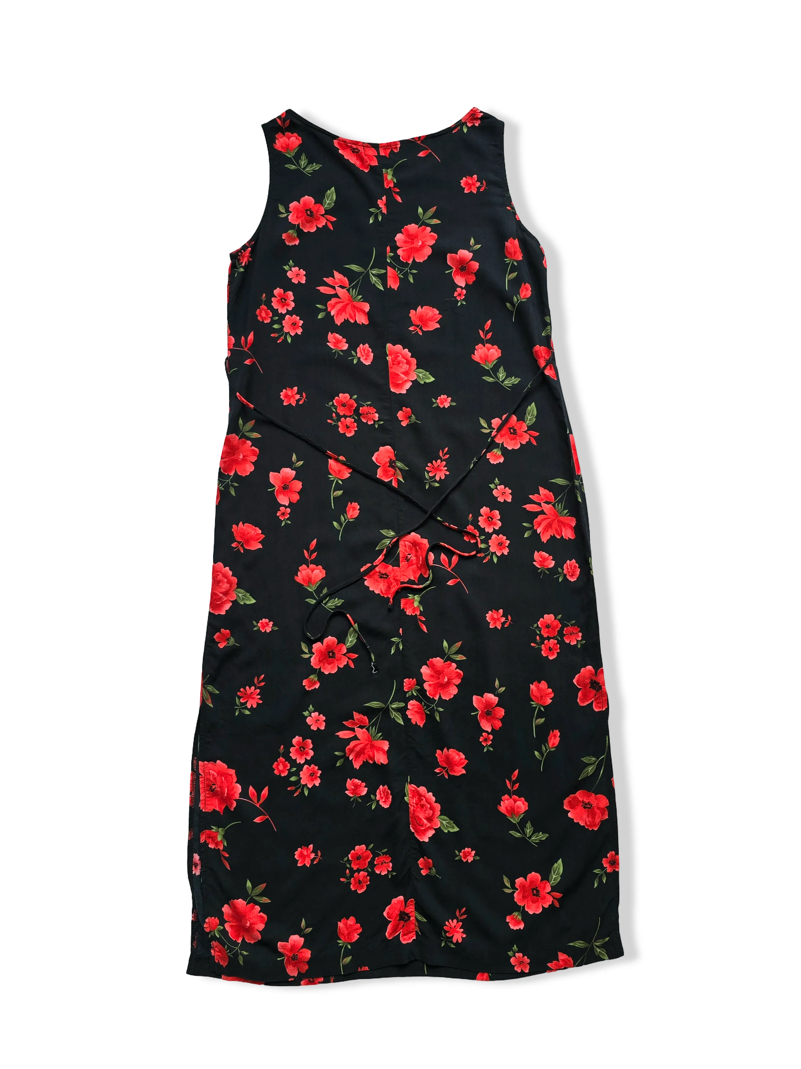 Vintage Black and Red Bold Floral Print Midi Dress - M - Image 2
