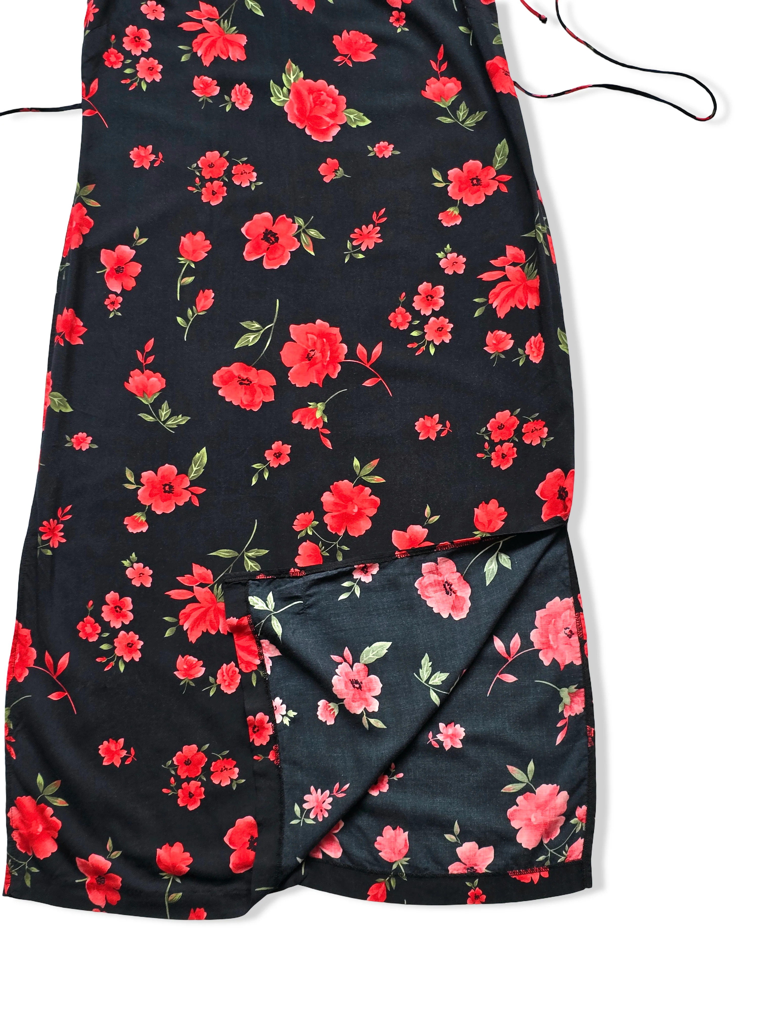 Vintage Black and Red Bold Floral Print Midi Dress - M - Image 3