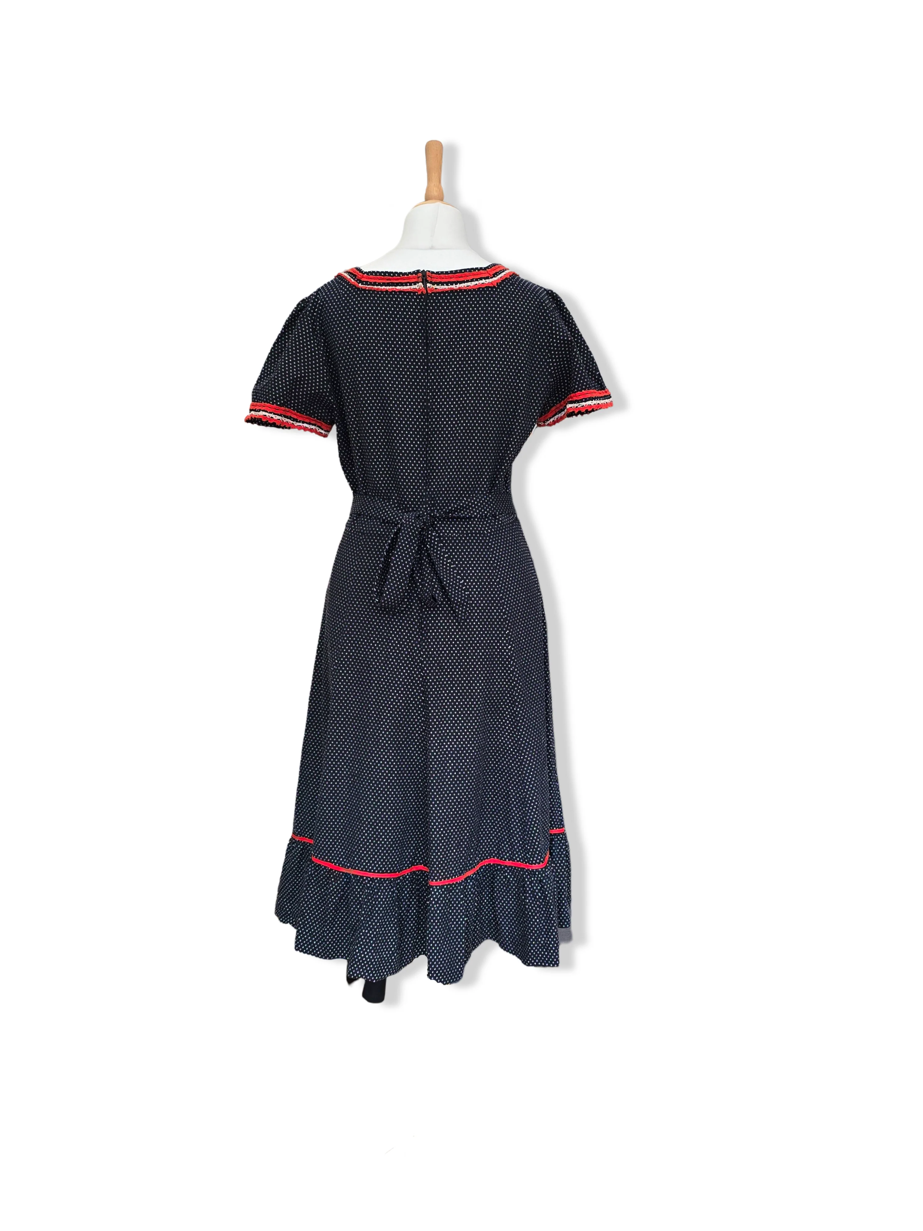Vintage Black and White Polka Dot Midi Dress - M - Image 2