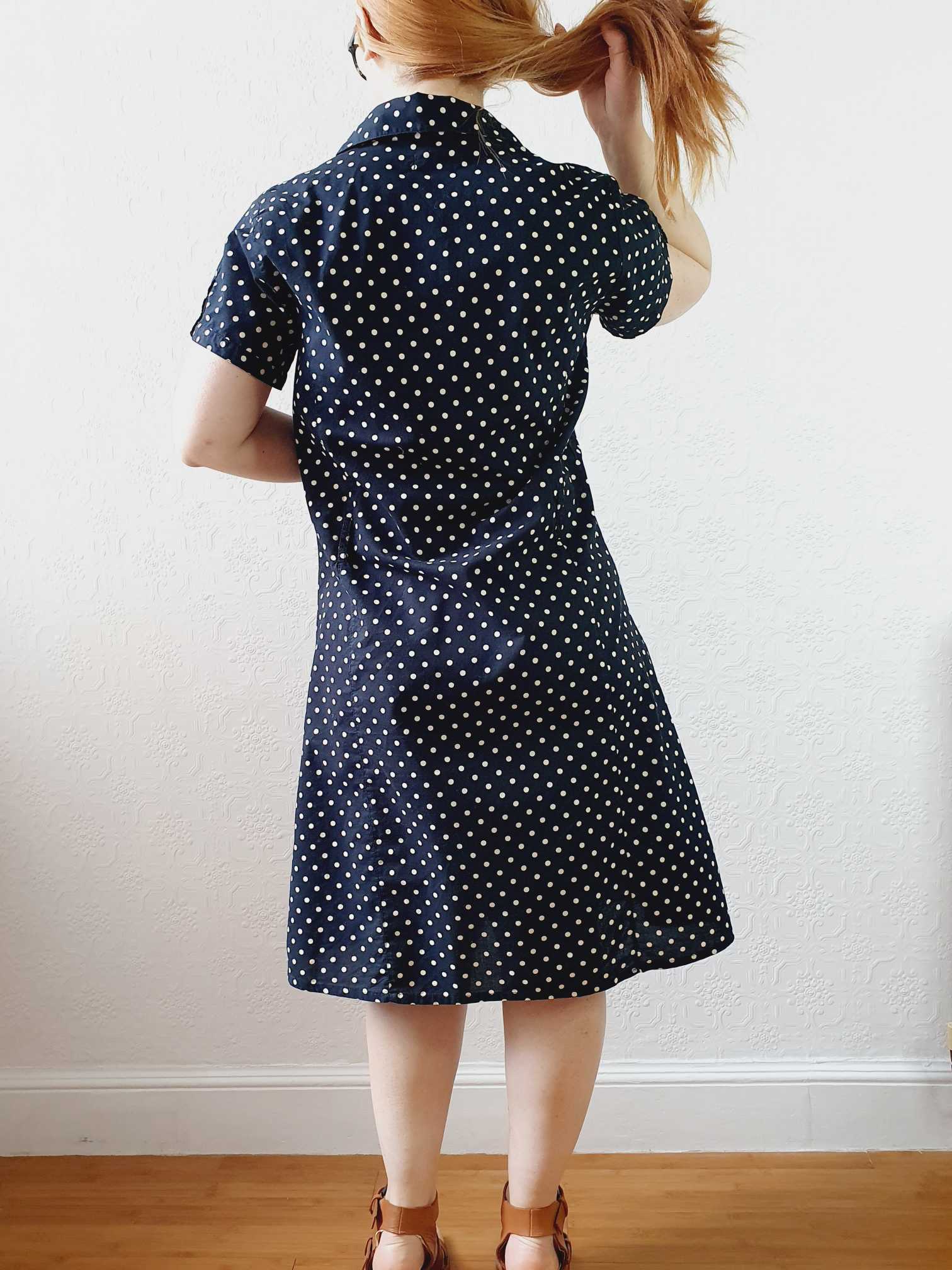 Vintage Black and White Polka Dot Short Sleeve Shift Dress - S/M - Image 10