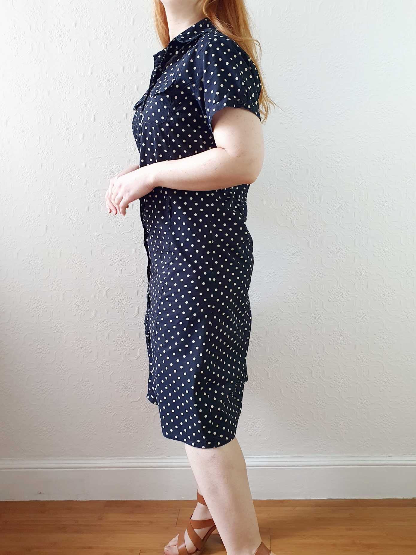 Vintage Black and White Polka Dot Short Sleeve Shift Dress - S/M - Image 6