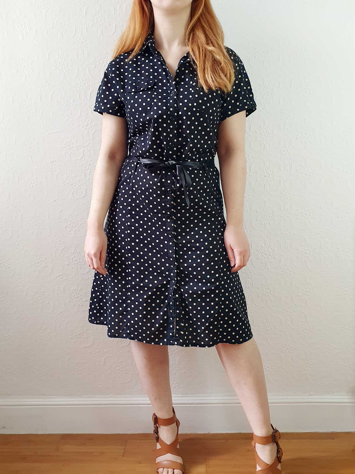 Vintage Black and White Polka Dot Short Sleeve Shift Dress - S/M - Image 7